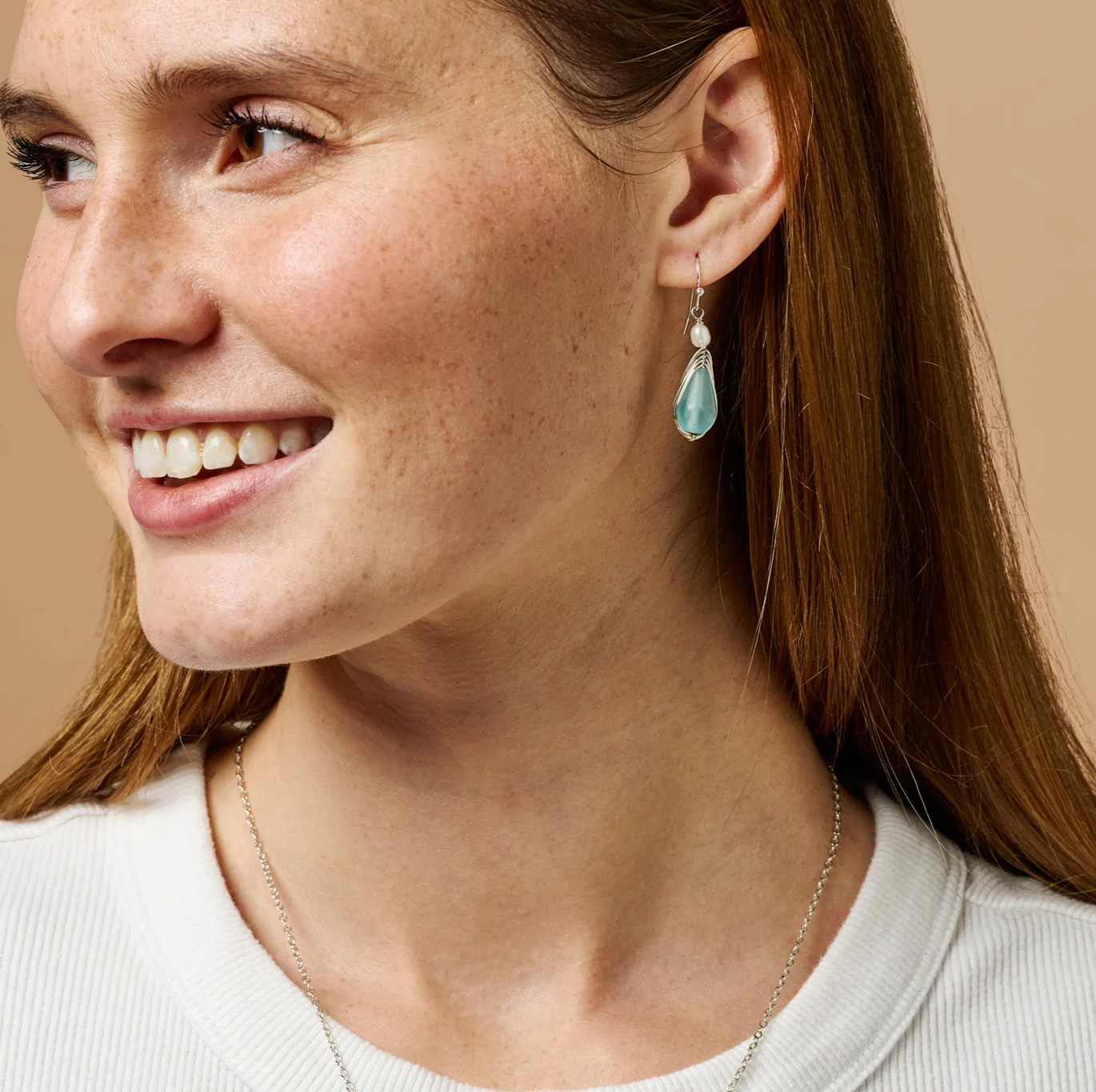 Aqua Pearl Silver Drop Earrings