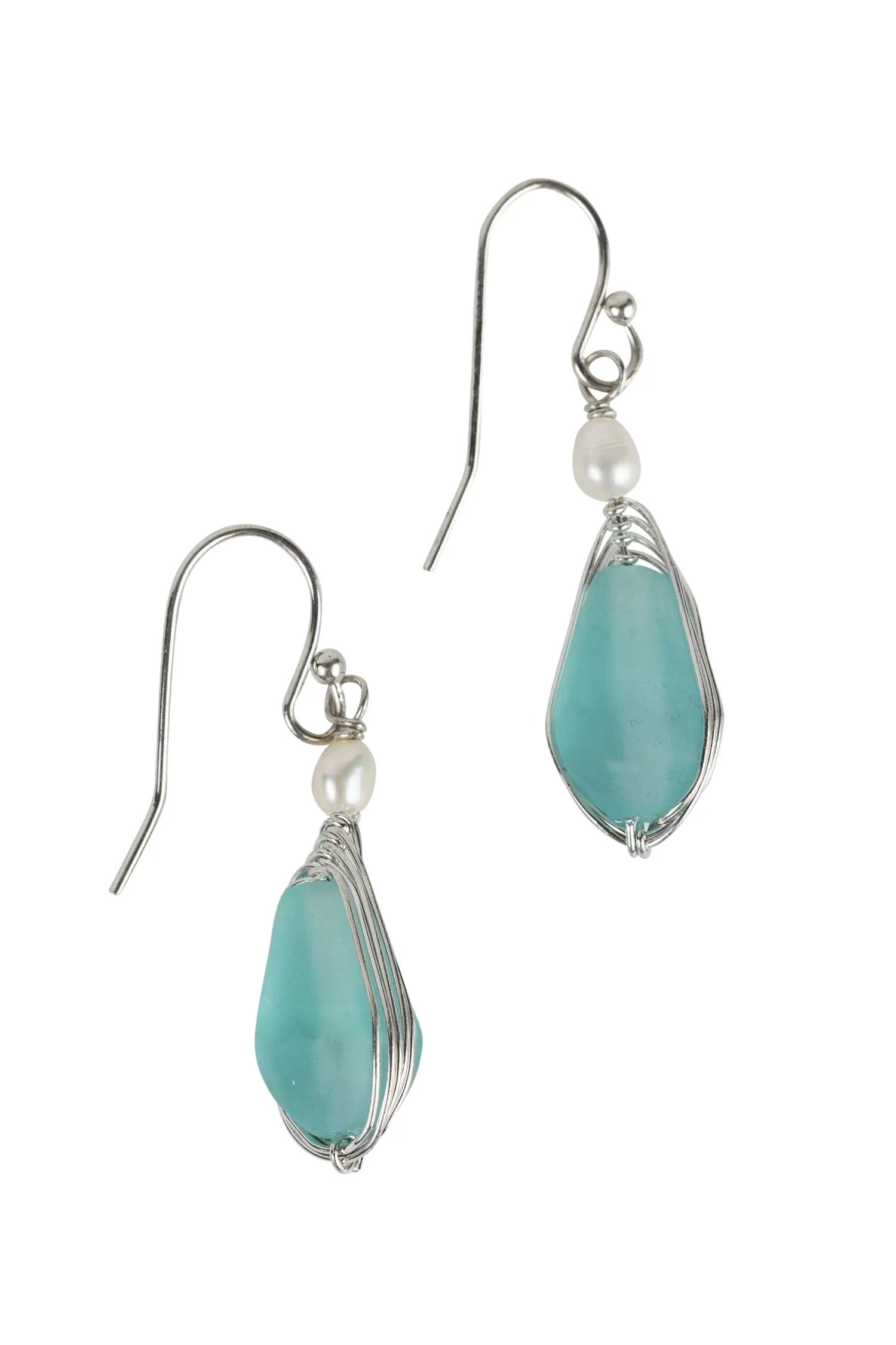 Aqua Pearl Silver Drop Earrings - Image 3