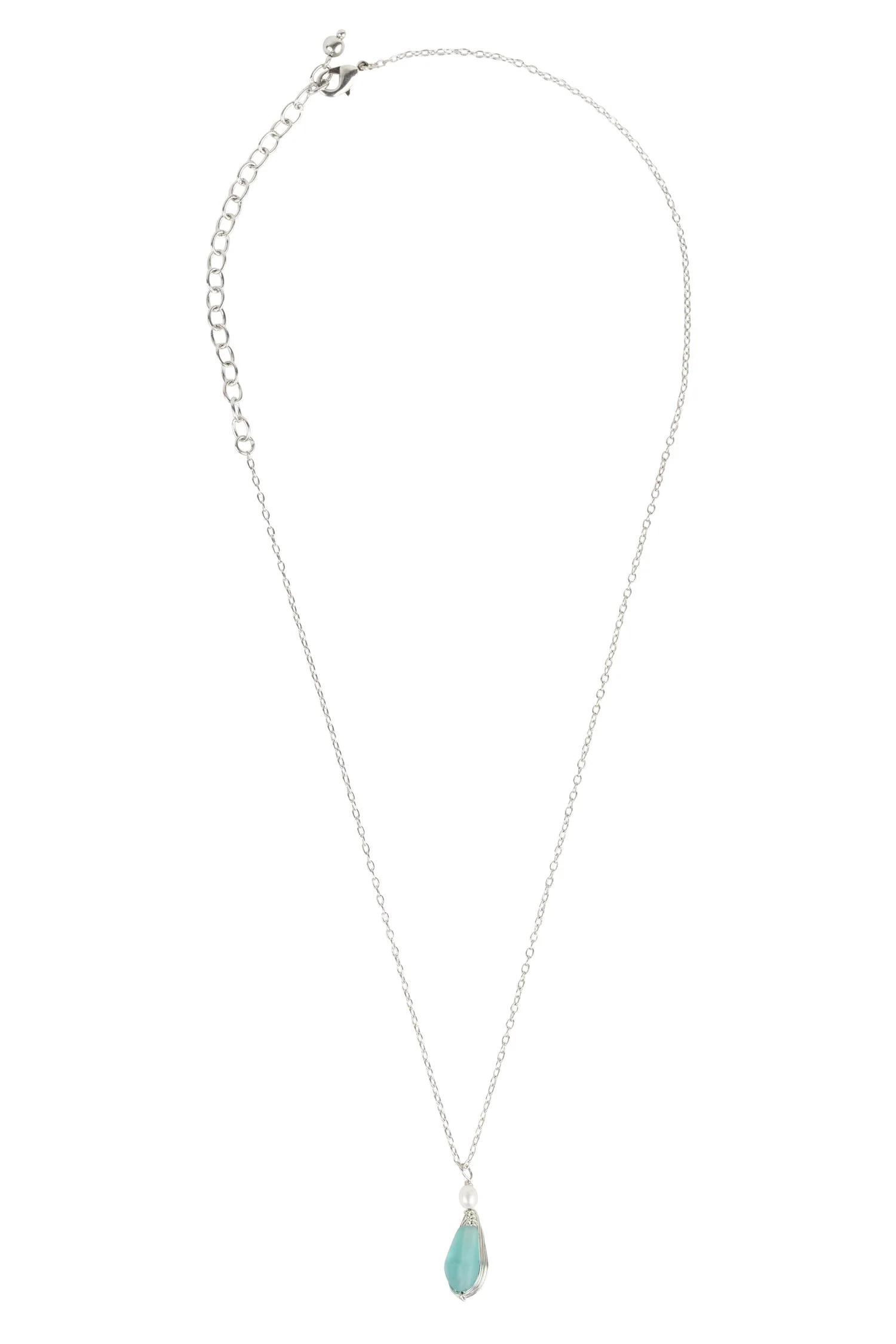 Aqua Pearl Silver Pendant Necklace - Image 3