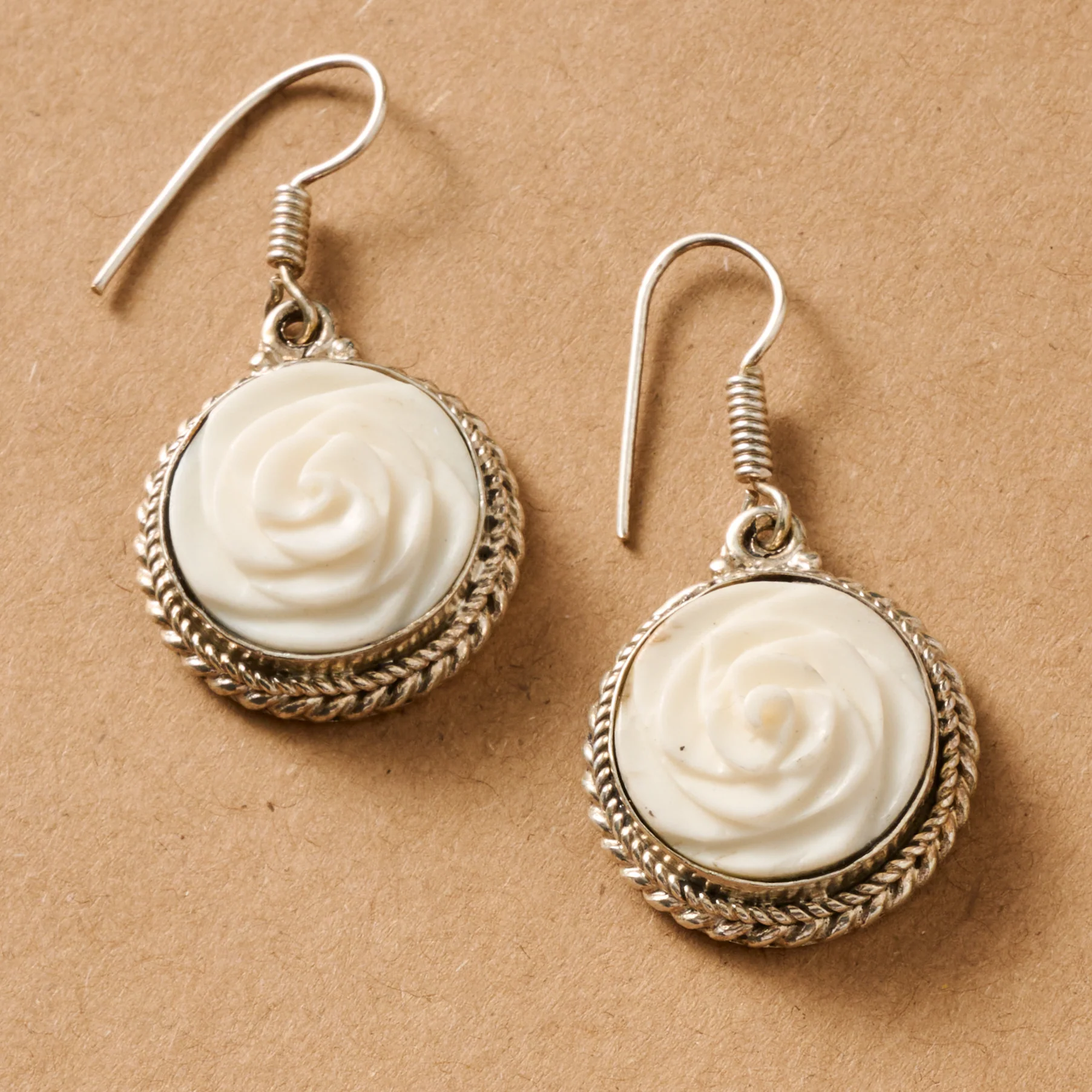 Bagaica Rose Carved Bone Earrings - Image 2