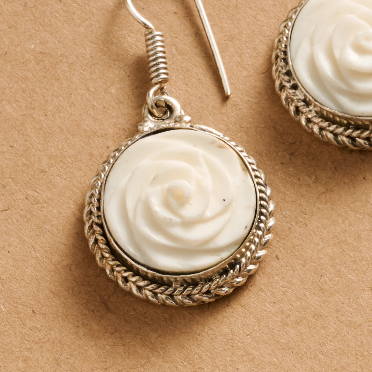 Bagaica Rose Carved Bone Earrings - Image 3