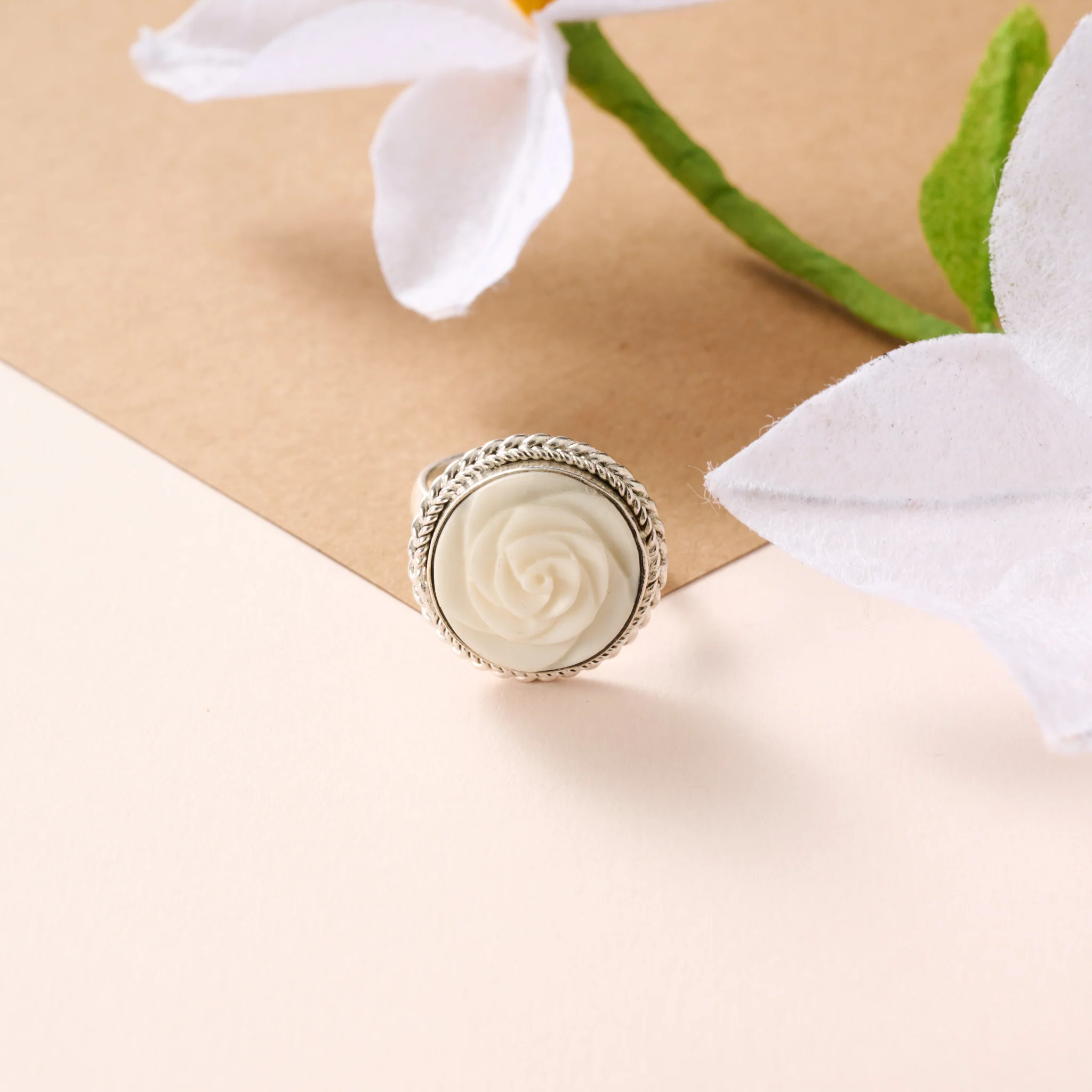 Bagaica Rose Carved Bone Ring - Image 2