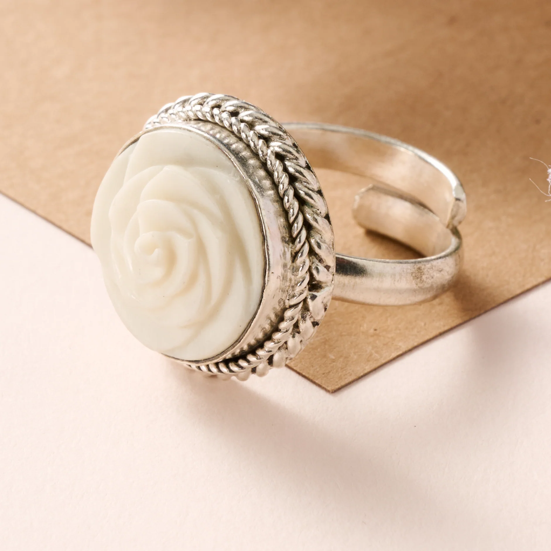 Bagaica Rose Carved Bone Ring - Image 3