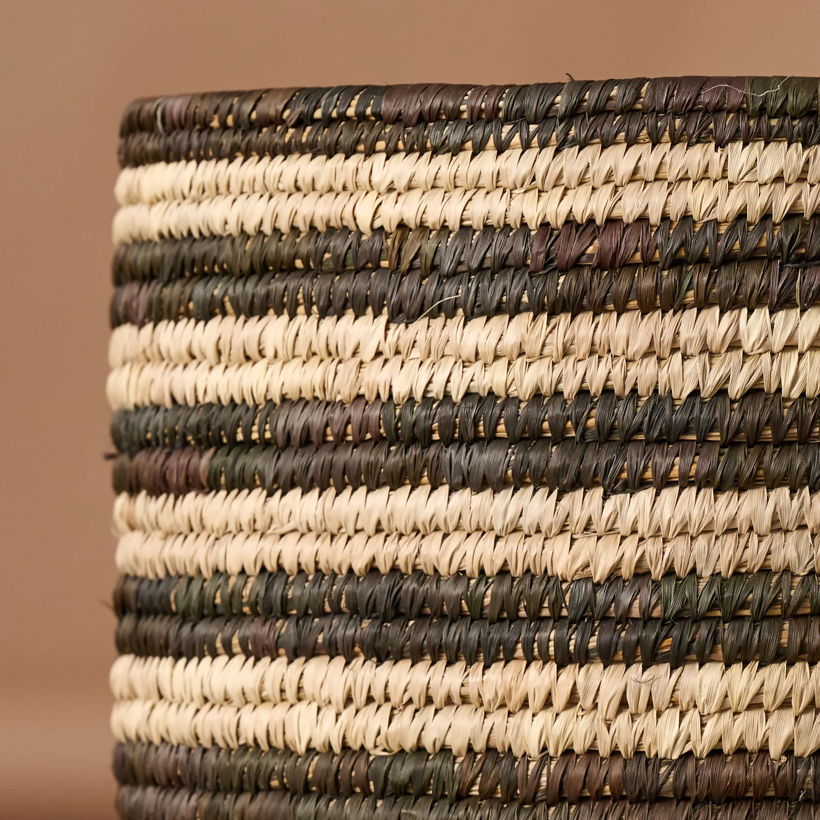 Brown Striped Palm Leaf Basket 17" - Image 3