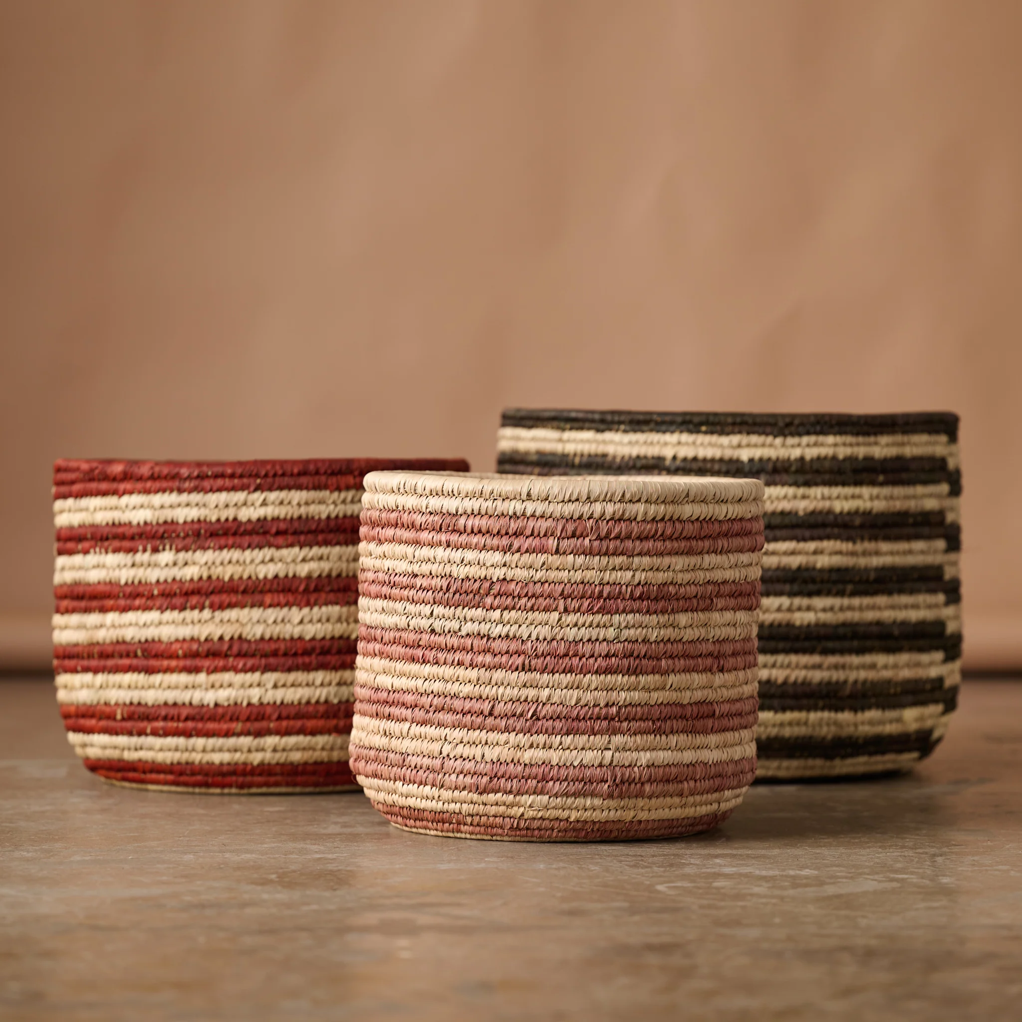Brown Striped Palm Leaf Basket 17" - Image 4