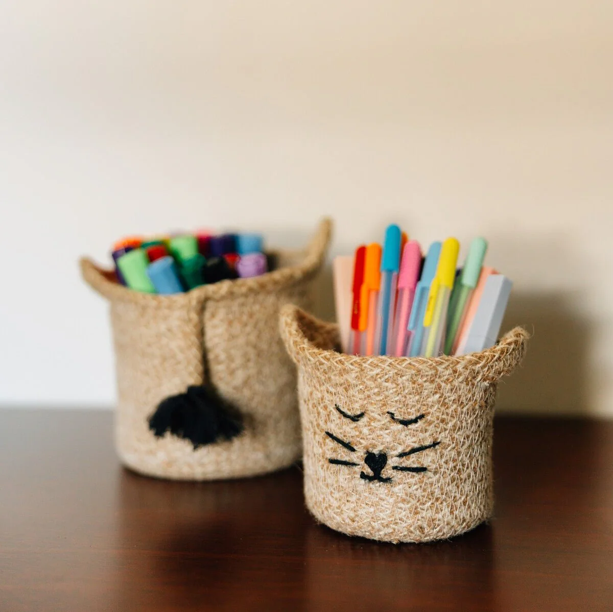 Cat Face Jute Basket - Image 3