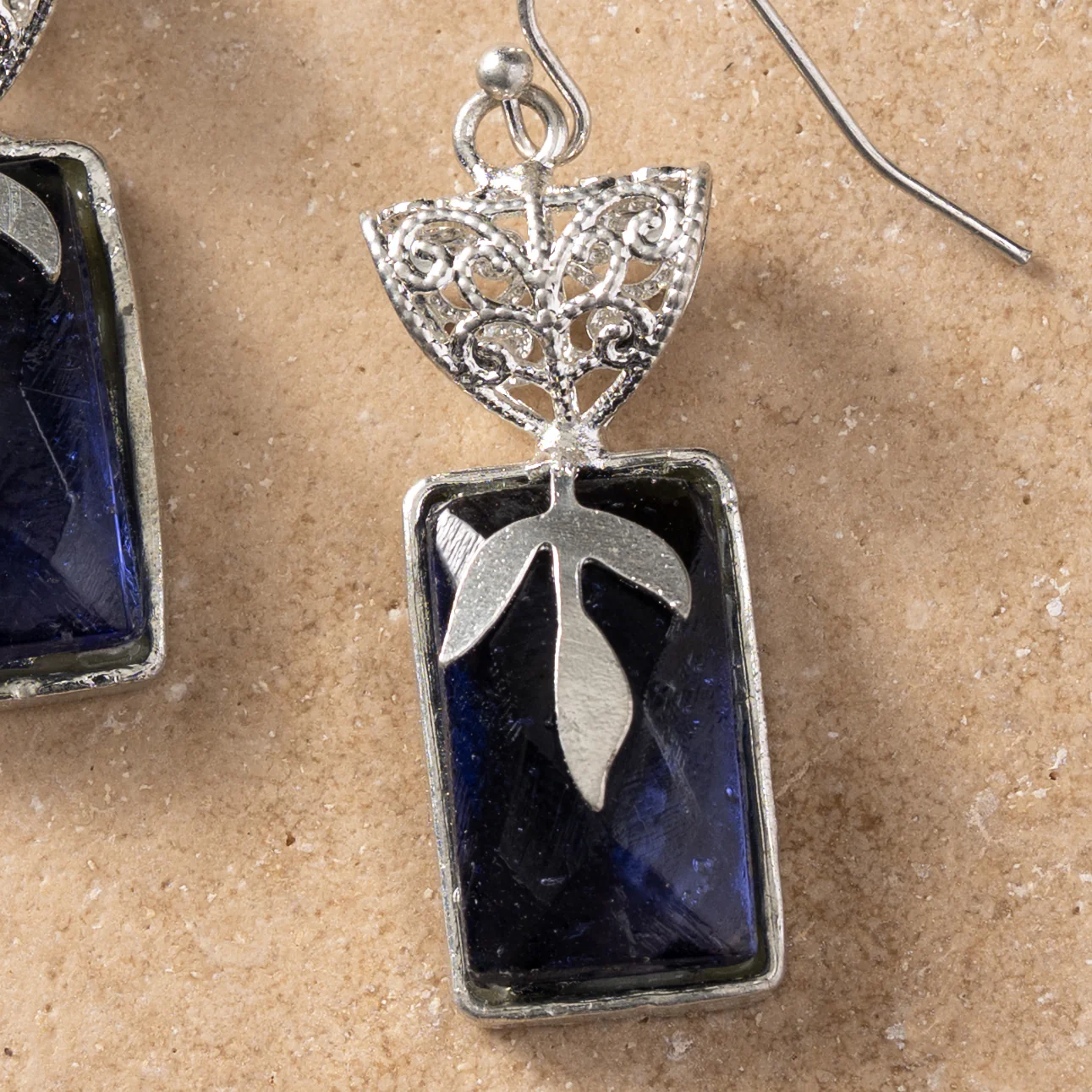 Chandra Glass Stone & Leaf Earrings - Image 2