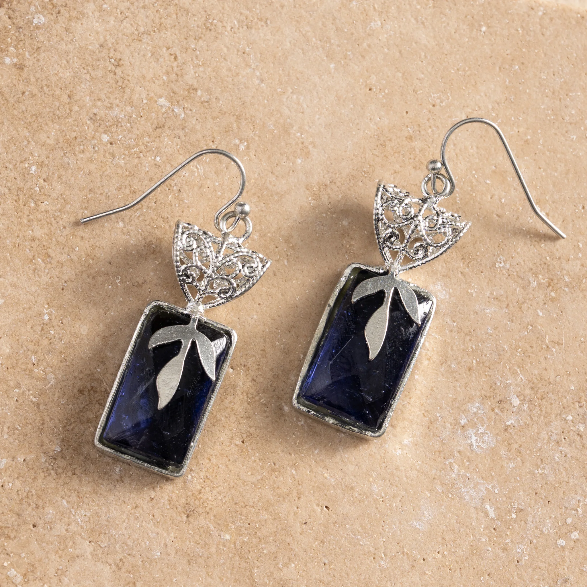 Chandra Glass Stone & Leaf Earrings - Image 3