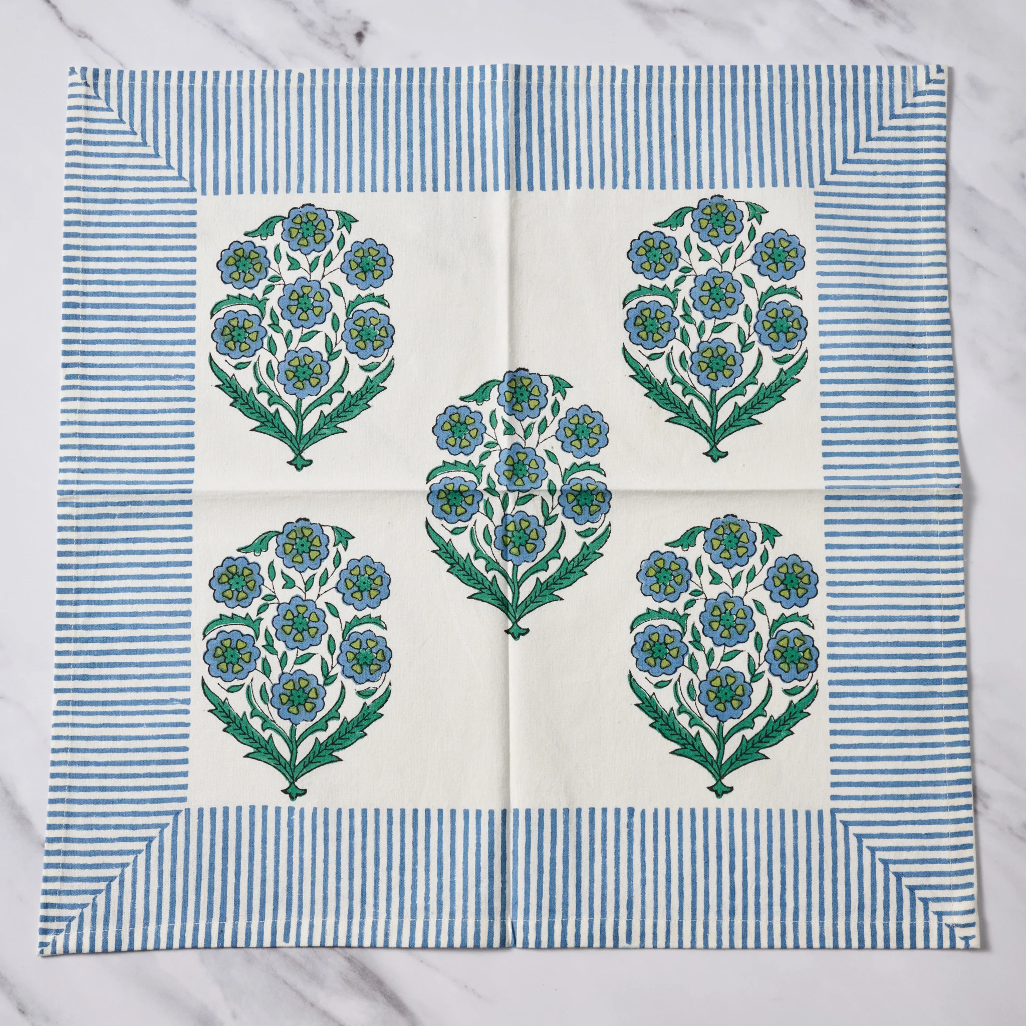 Devika Floral + Stripe Block Print Napkin - Image 2
