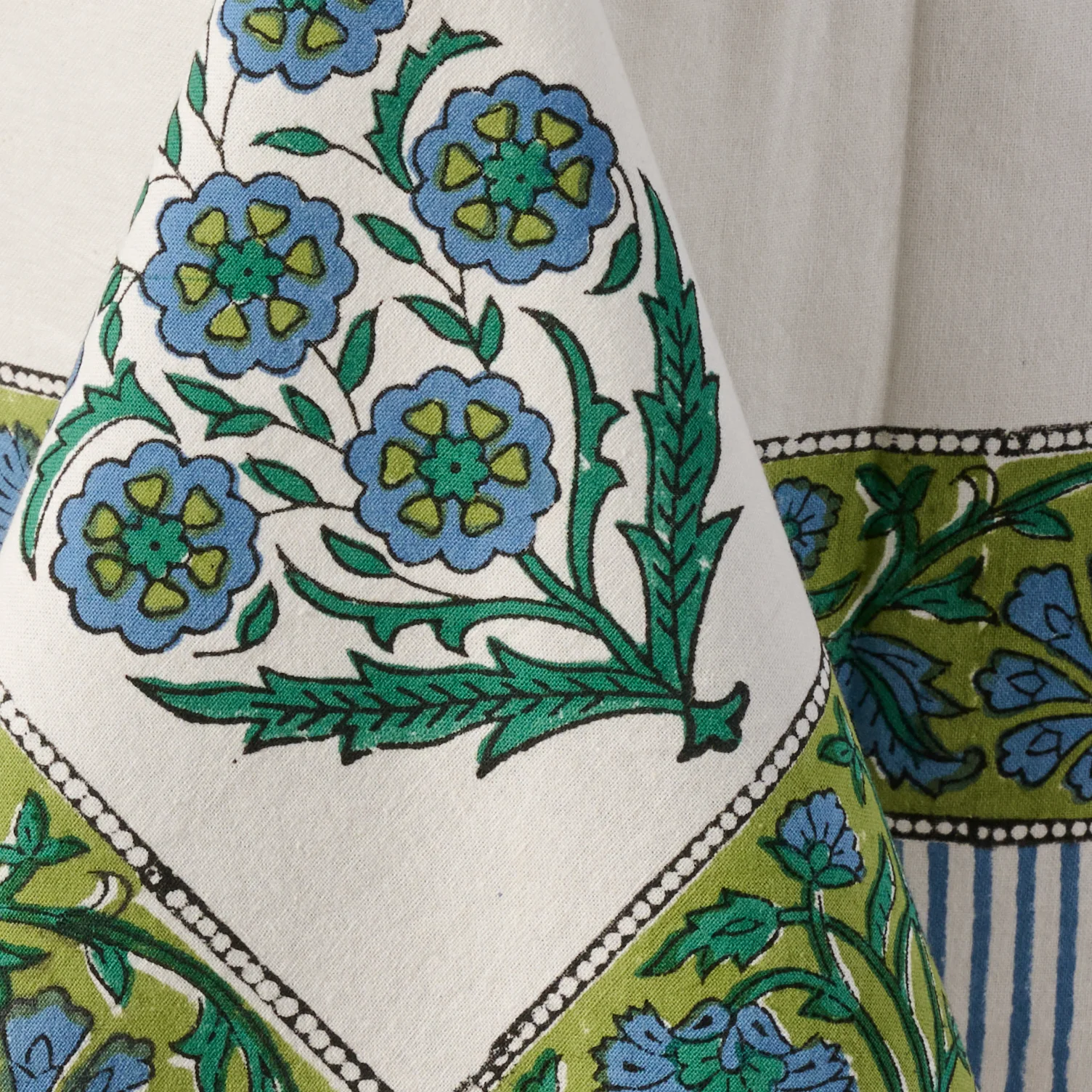 Devika Floral + Stripe Block Print Tablecloth - Image 3