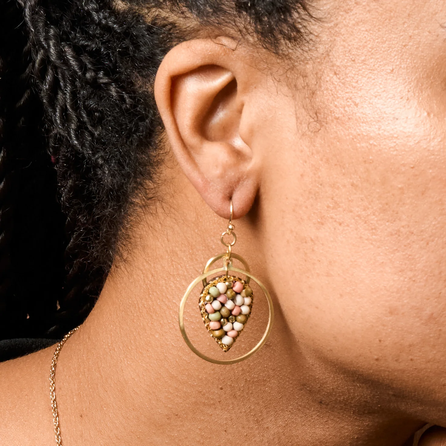 Duniya Embroidered Bead Drop Earrings - Image 2