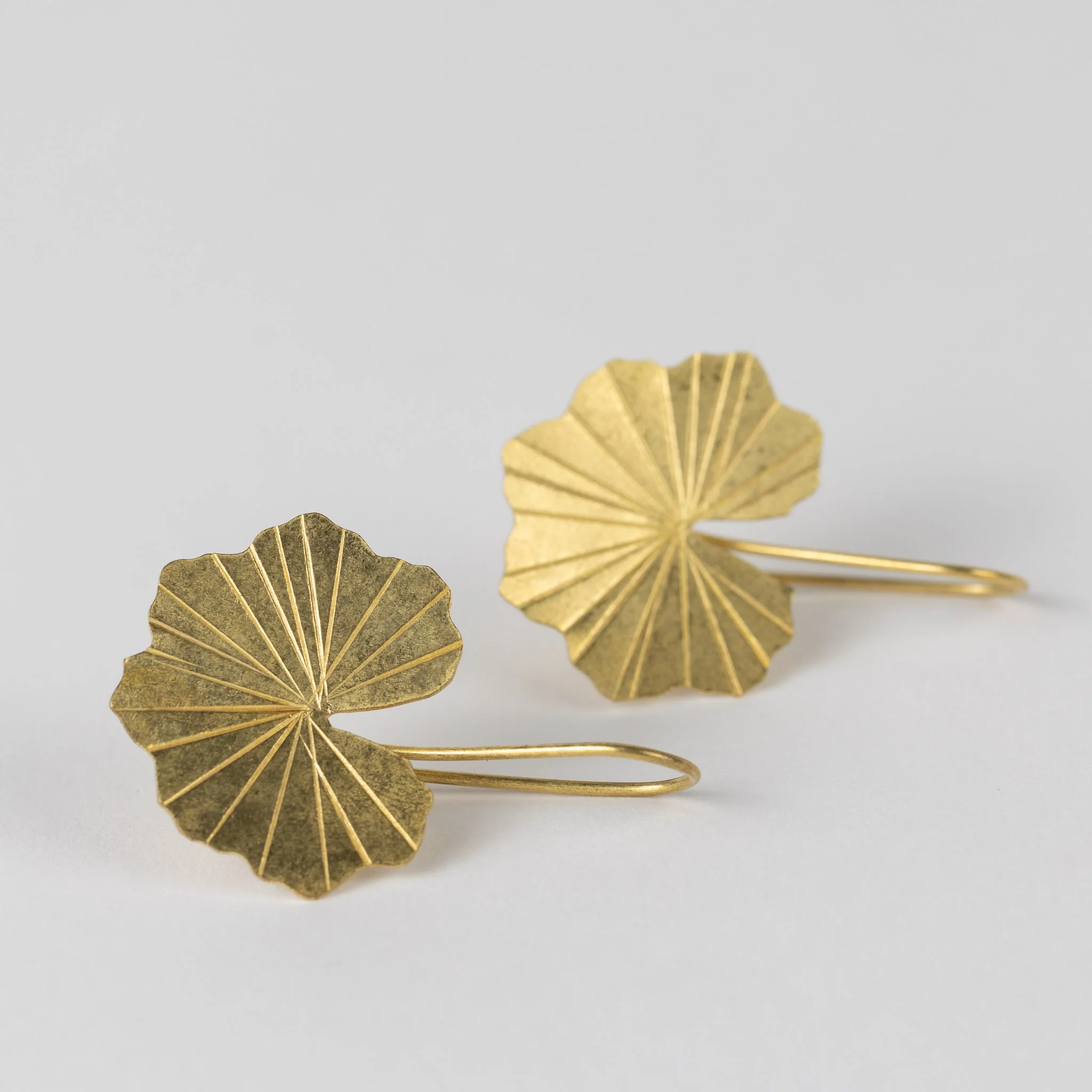 Lotus Leaf Drop Earrings in Brass - Image 3