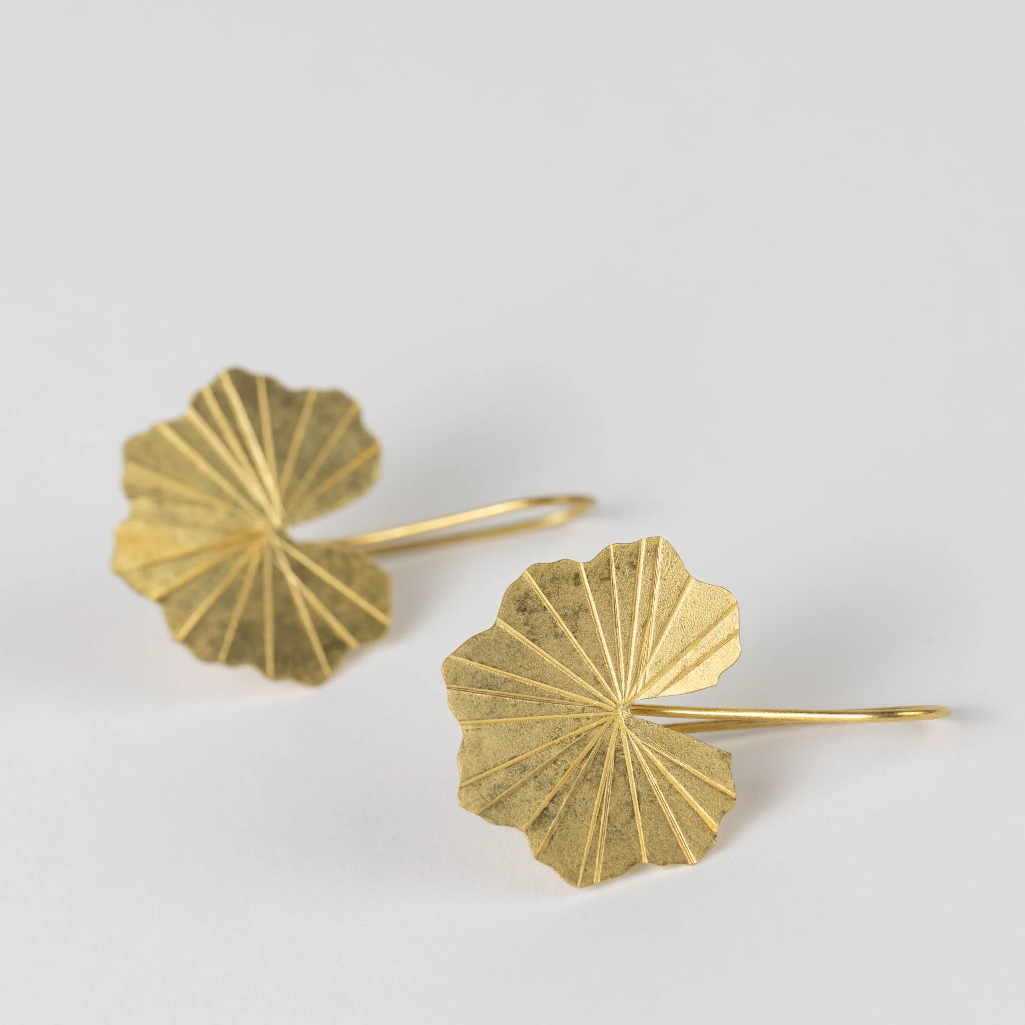 Lotus Leaf Drop Earrings in Brass - Image 4