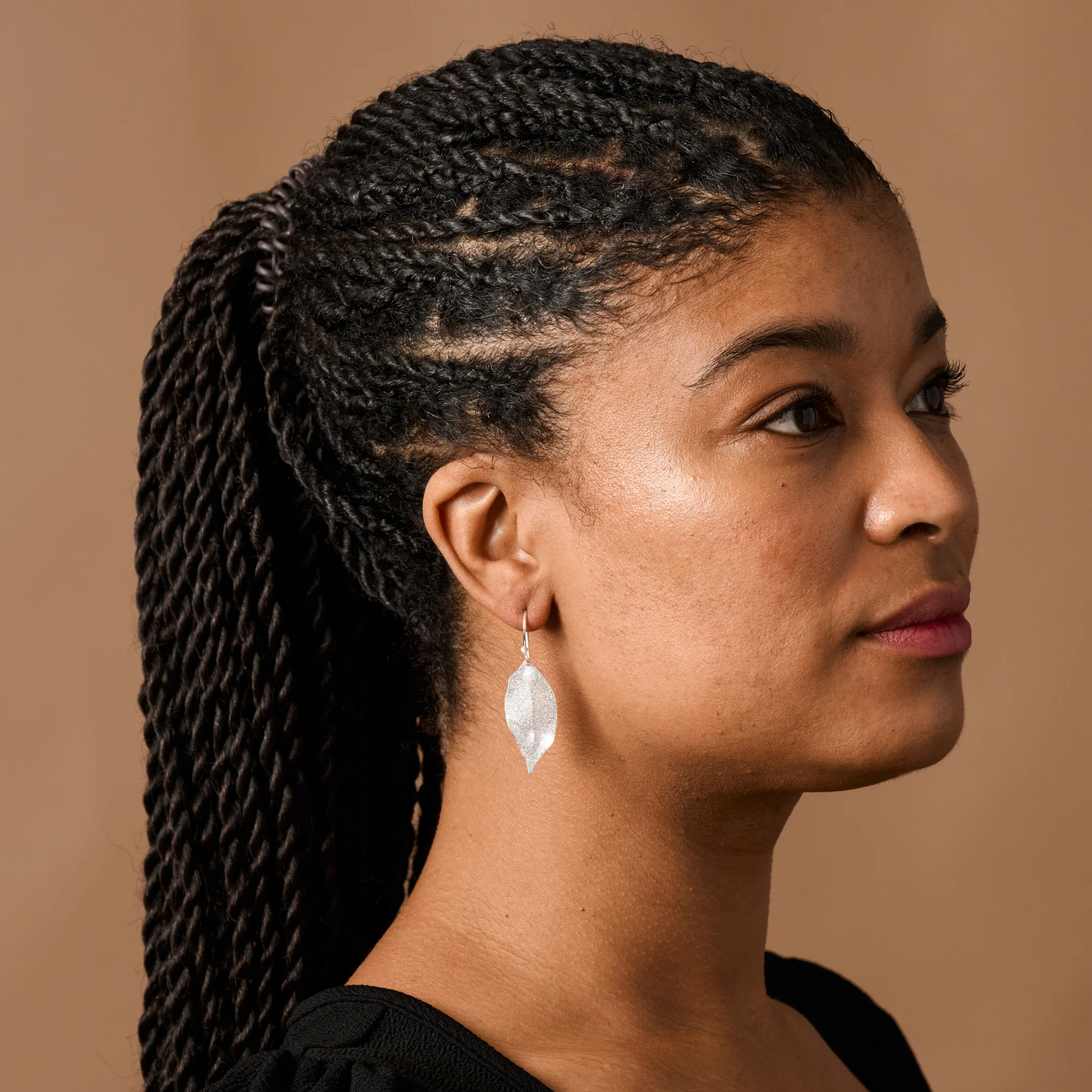 Esha Silver Sparkle Leaf Earrings - Image 3