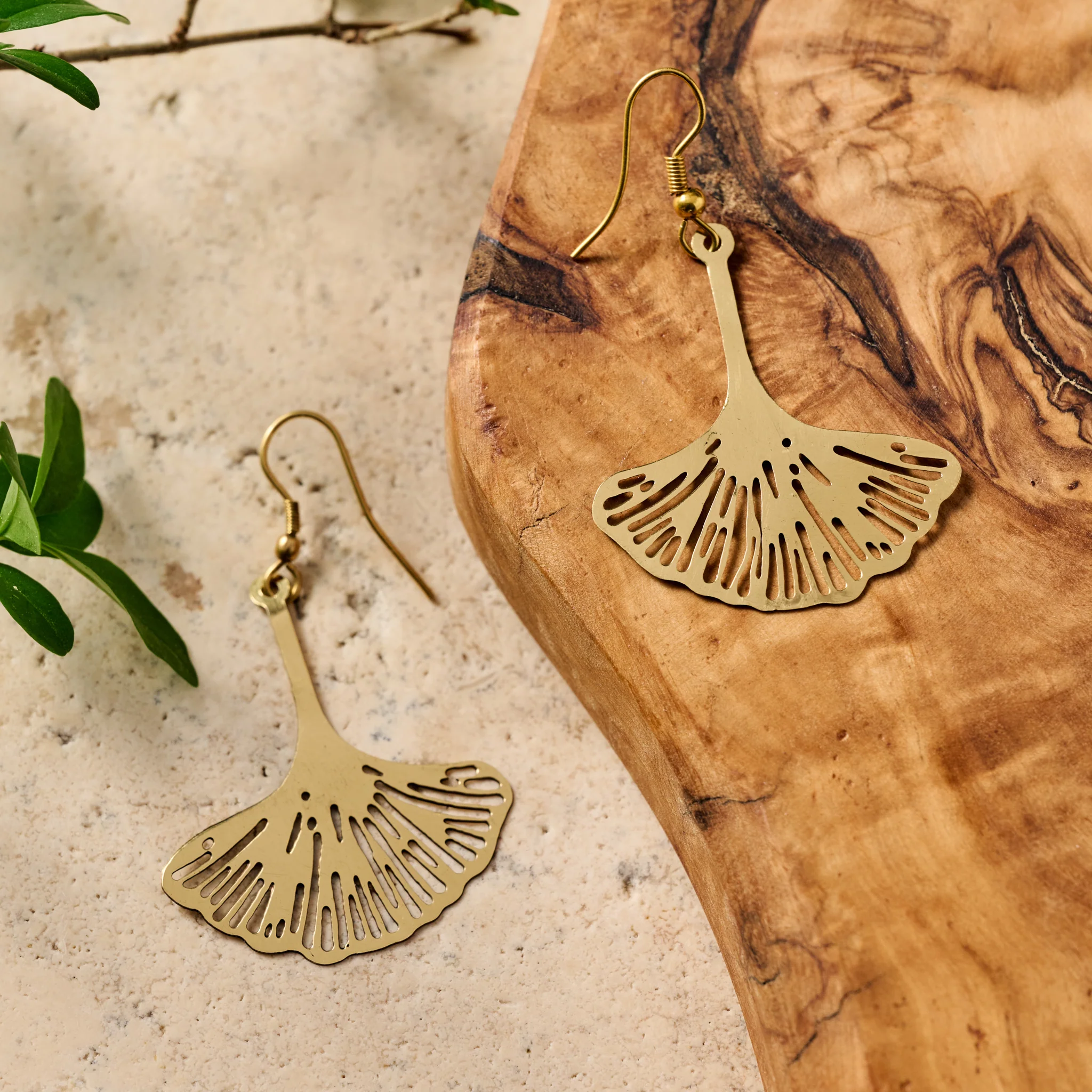 Ginkgo Leaf Dangle Earrings - Image 3