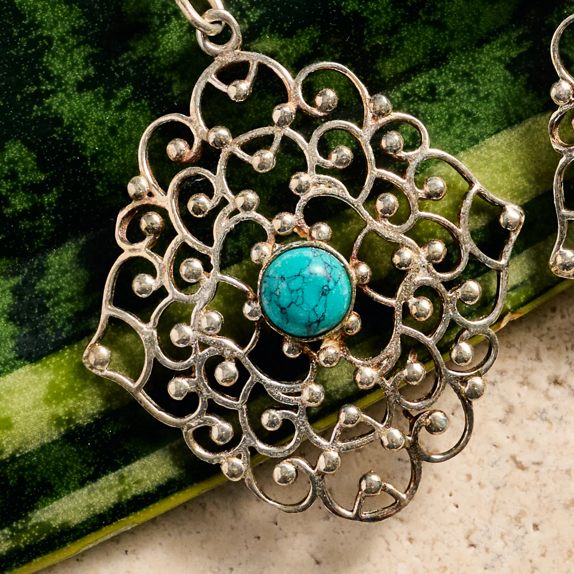 Hava Silvertone Dangle Earrings w/Turquoise - Image 2