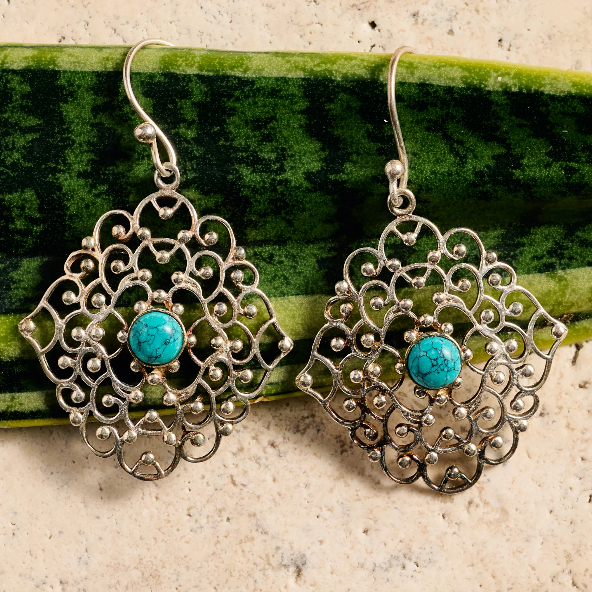 Hava Silvertone Dangle Earrings w/Turquoise - Image 3