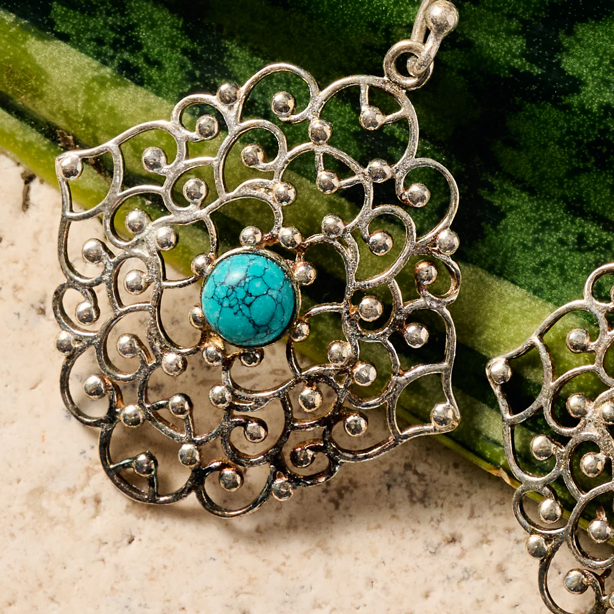 Hava Silvertone Dangle Earrings w/Turquoise - Image 4