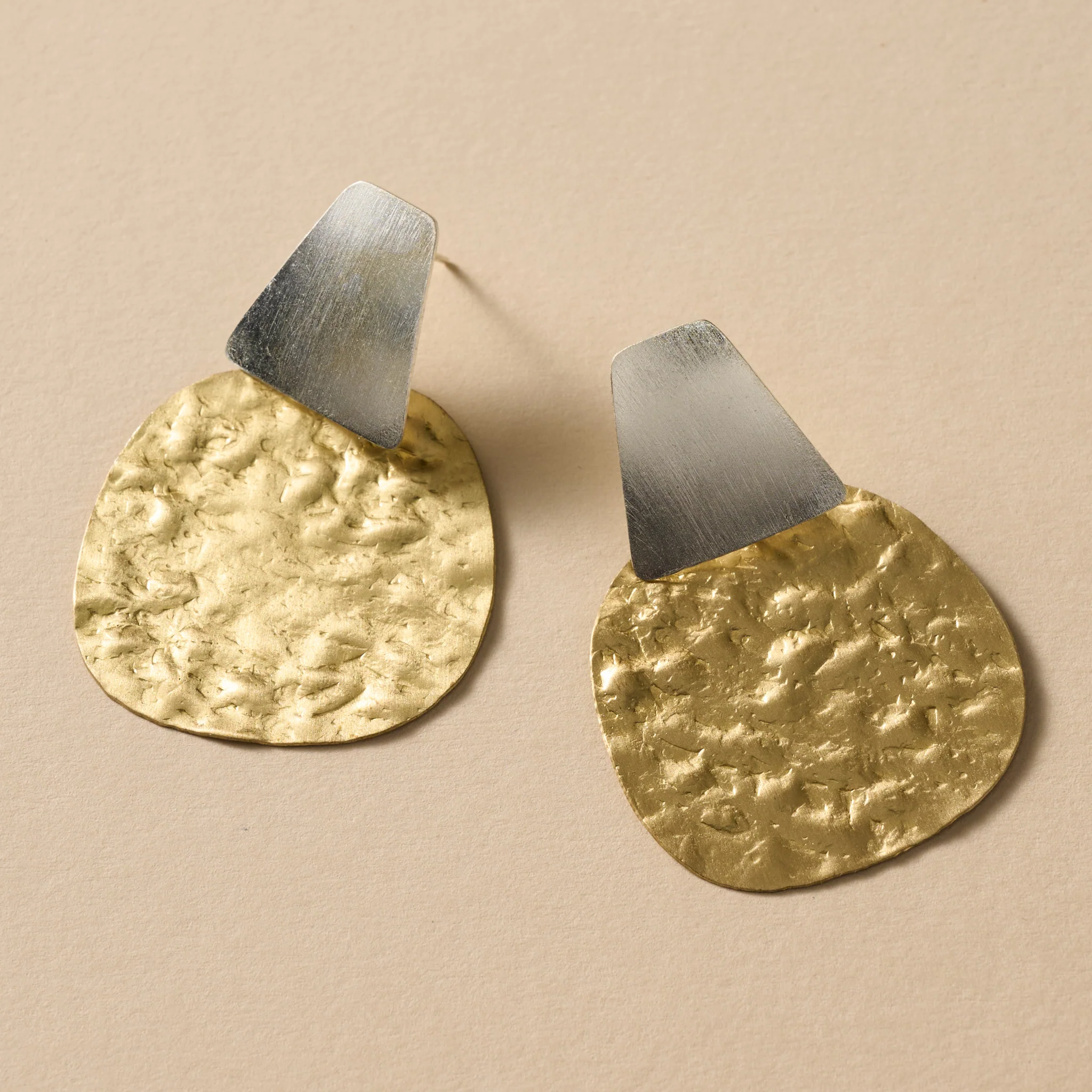 Kajal Hammered Brass Post Earrings - Image 2