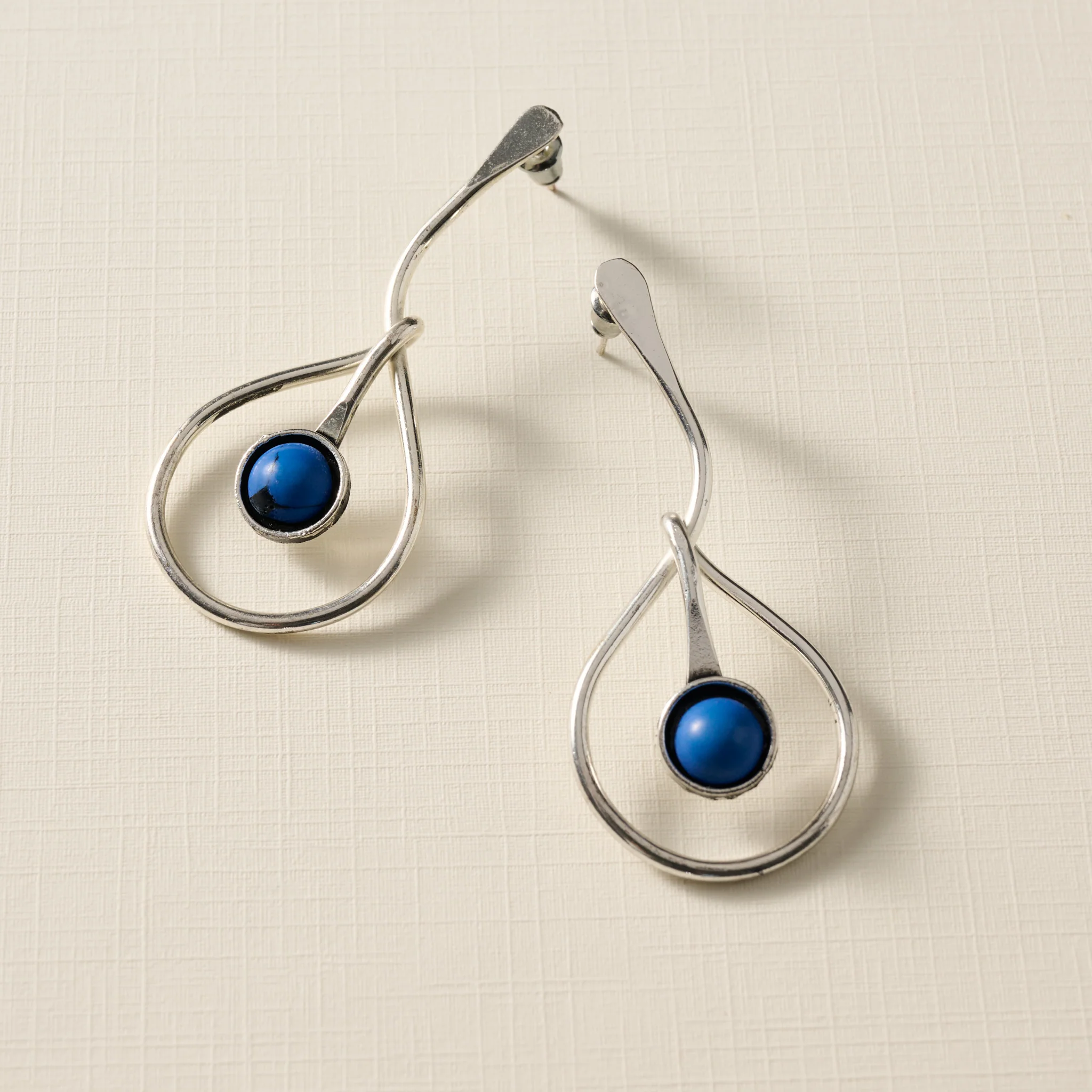 Kaksha Silver Cobalt Bead Drop Earrings - Image 2