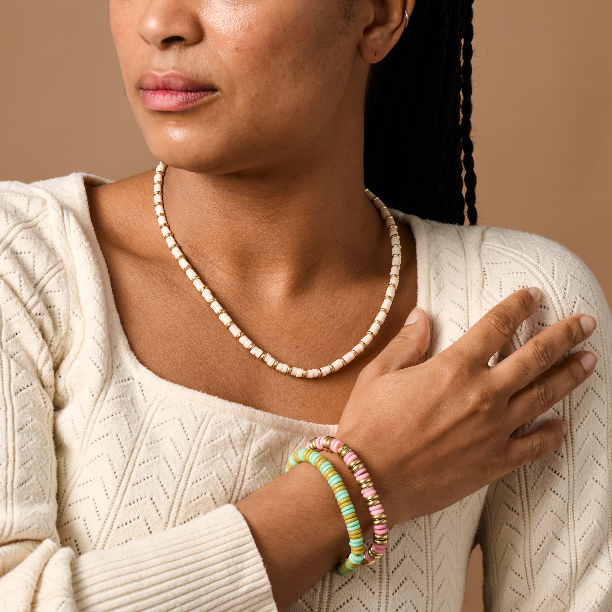 Khet Bead Bracelet - Light Green+Olive - Image 3