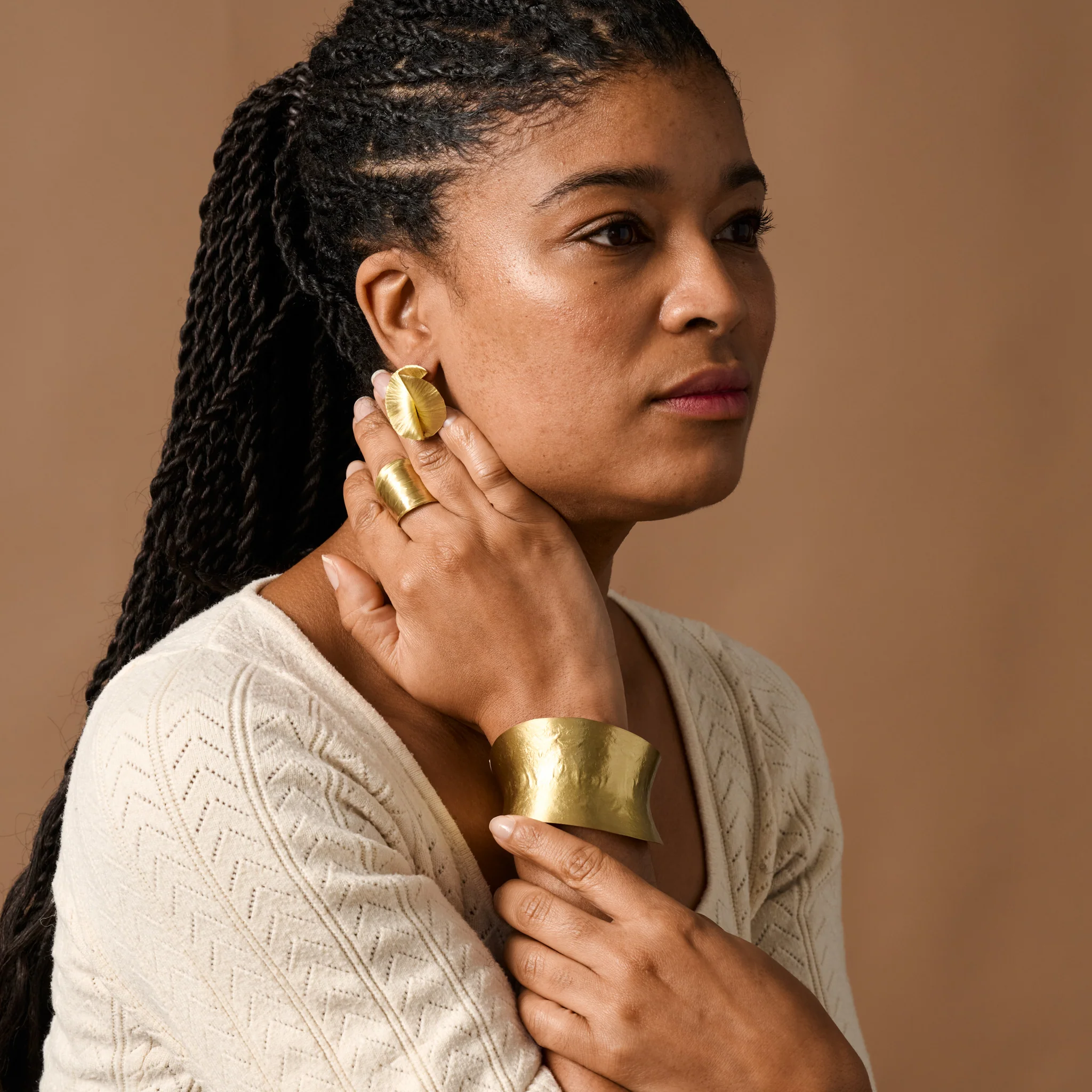 Kiran Crumpled Spiral Post Earrings - Image 3