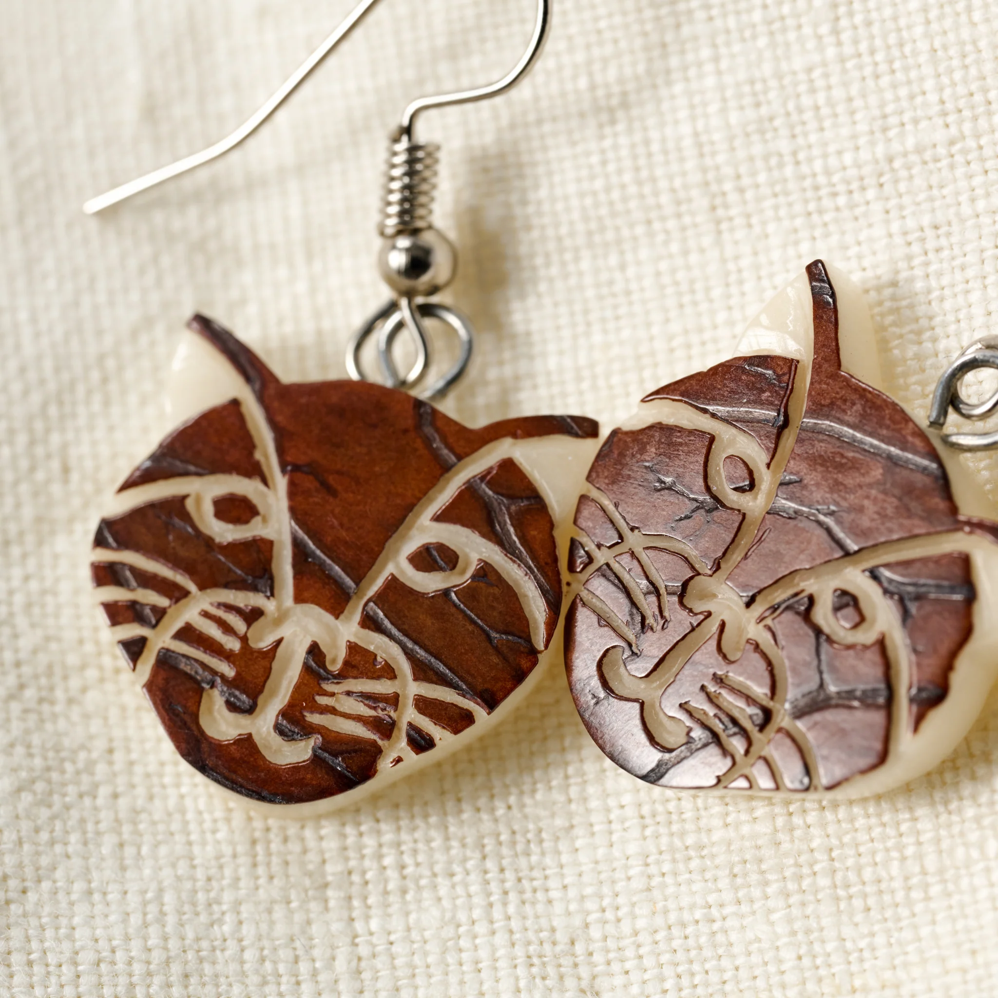 Kitty-Cat Tagua Drop Earrings - Image 3