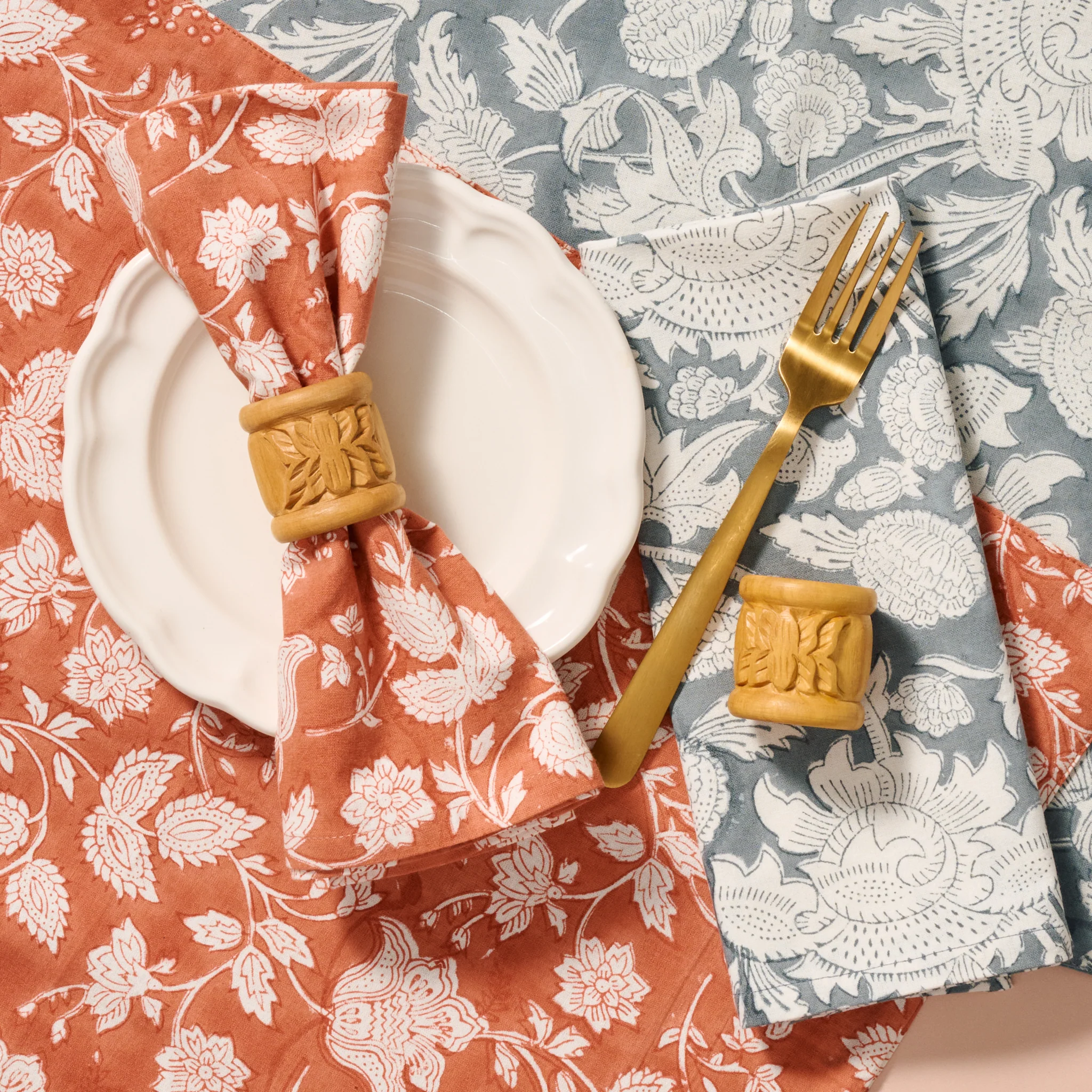 Lotus Blossom Carved Wood Napkin Rings - Image 4