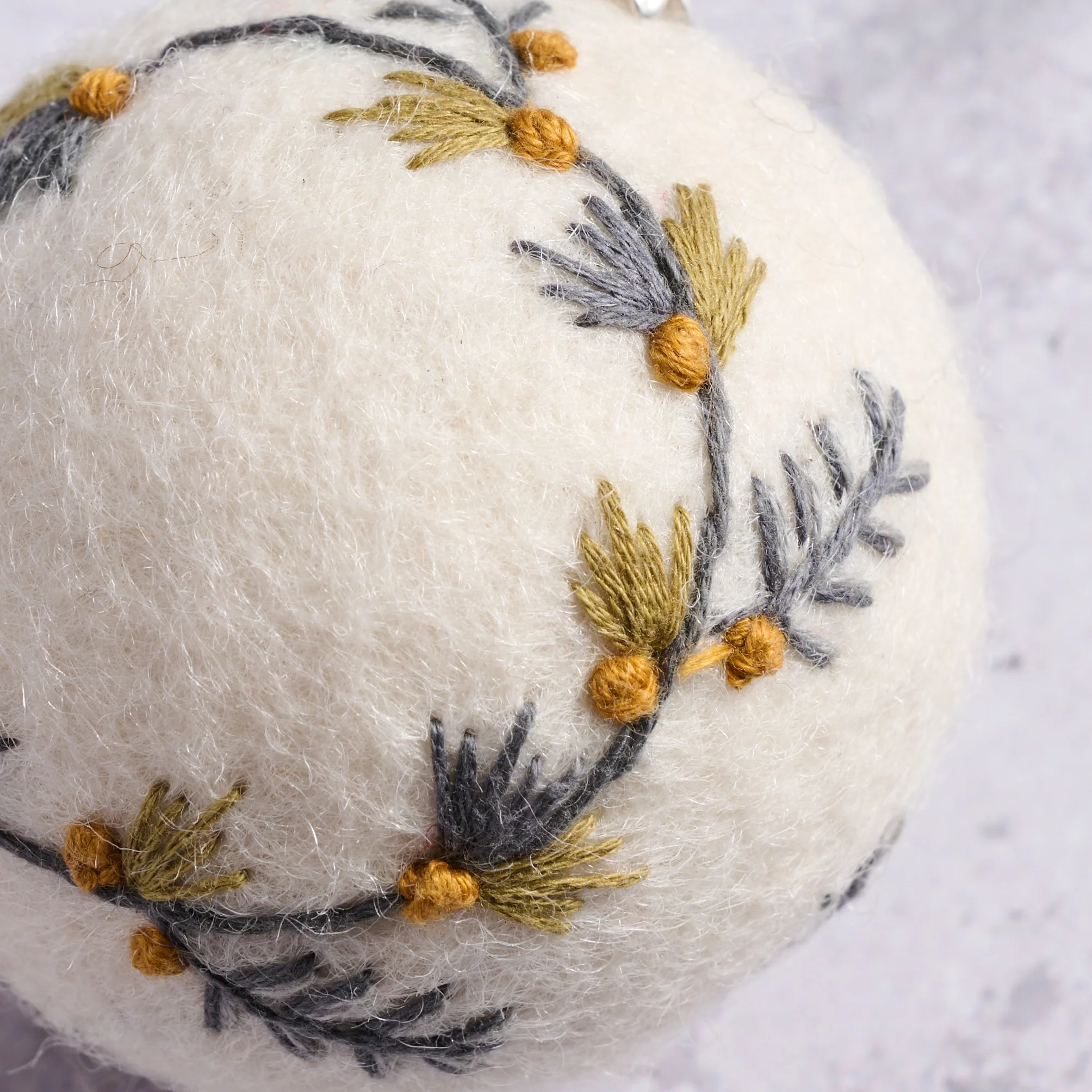 Lovely Wreath Embroidered Felt Ball Ornament - Image 2