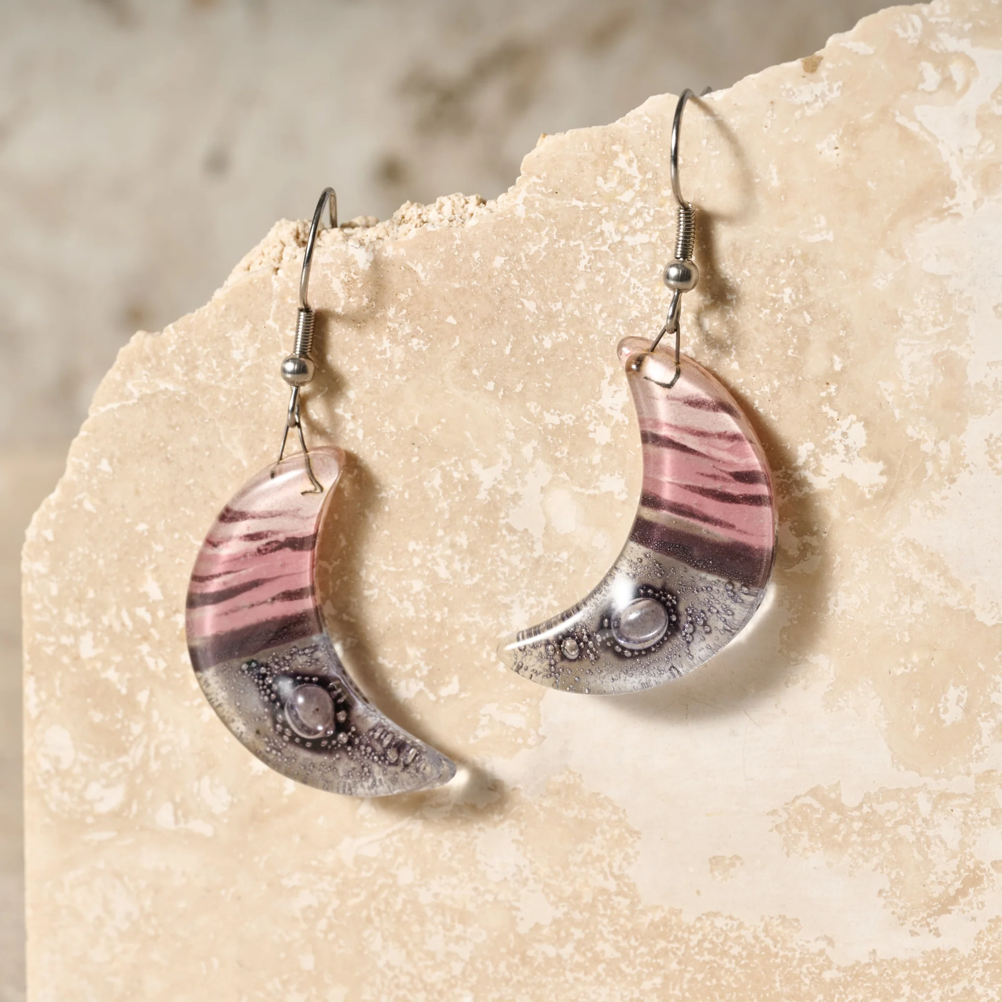 Marbled Moon Drop Earrings - Image 2