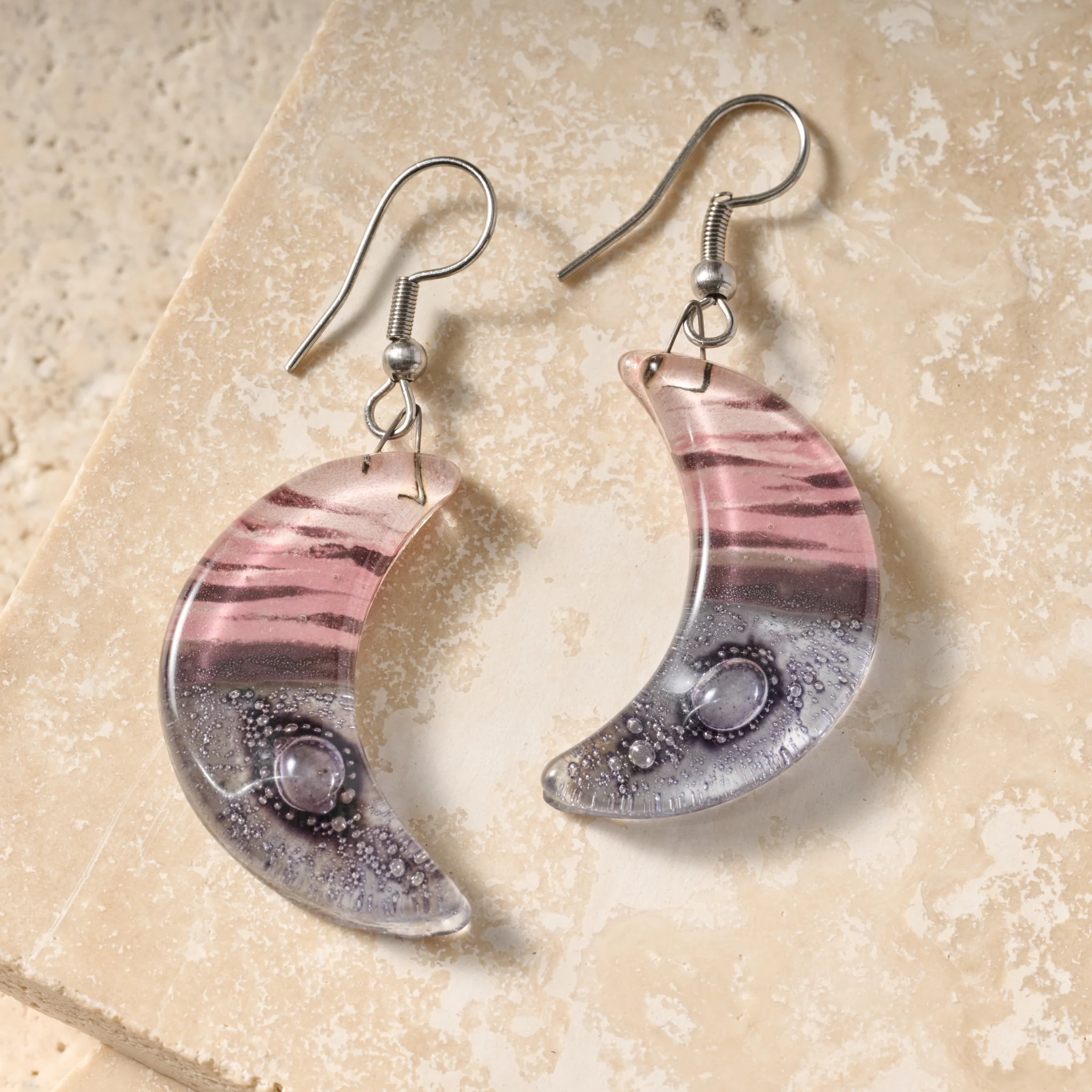 Marbled Moon Drop Earrings - Image 3