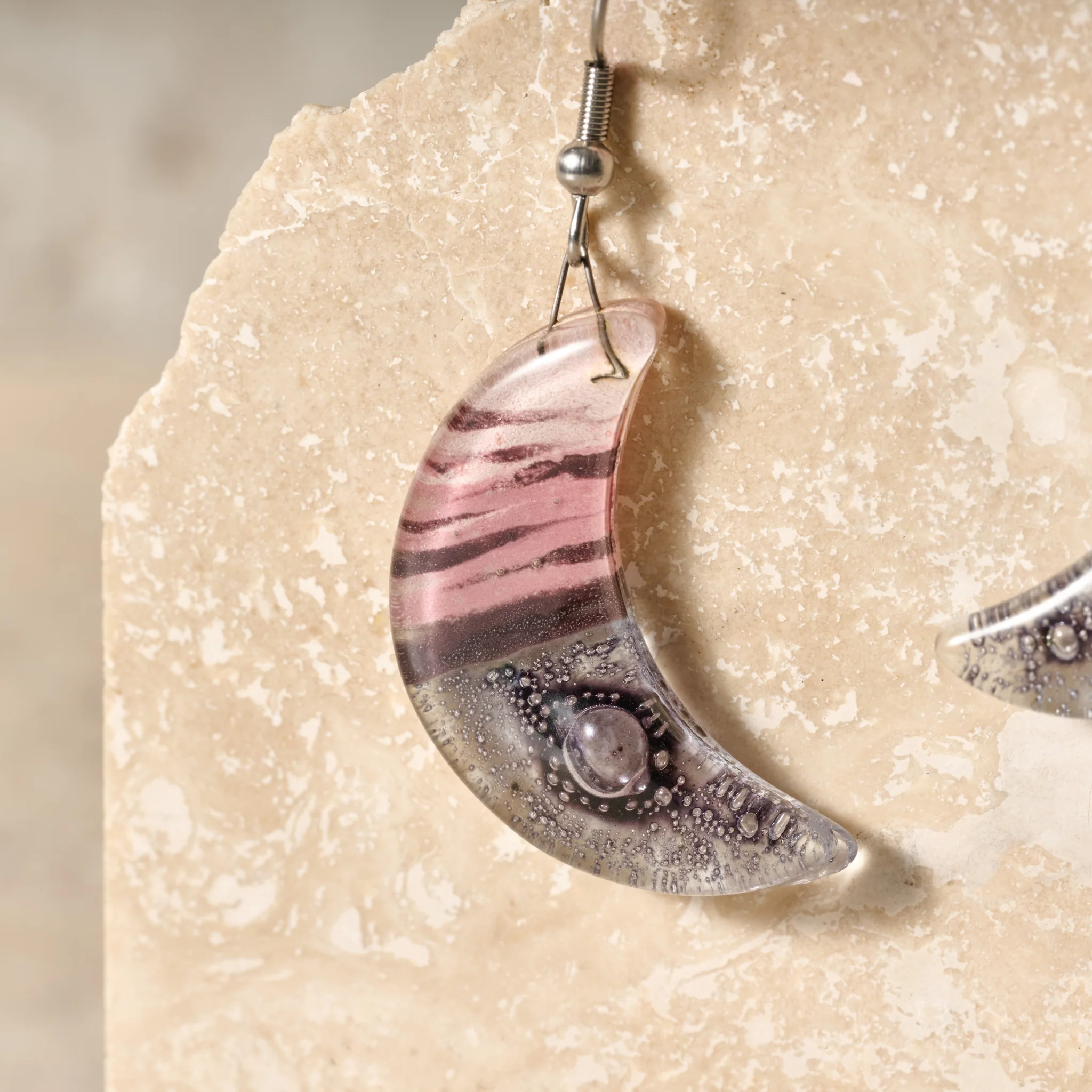Marbled Moon Drop Earrings - Image 4
