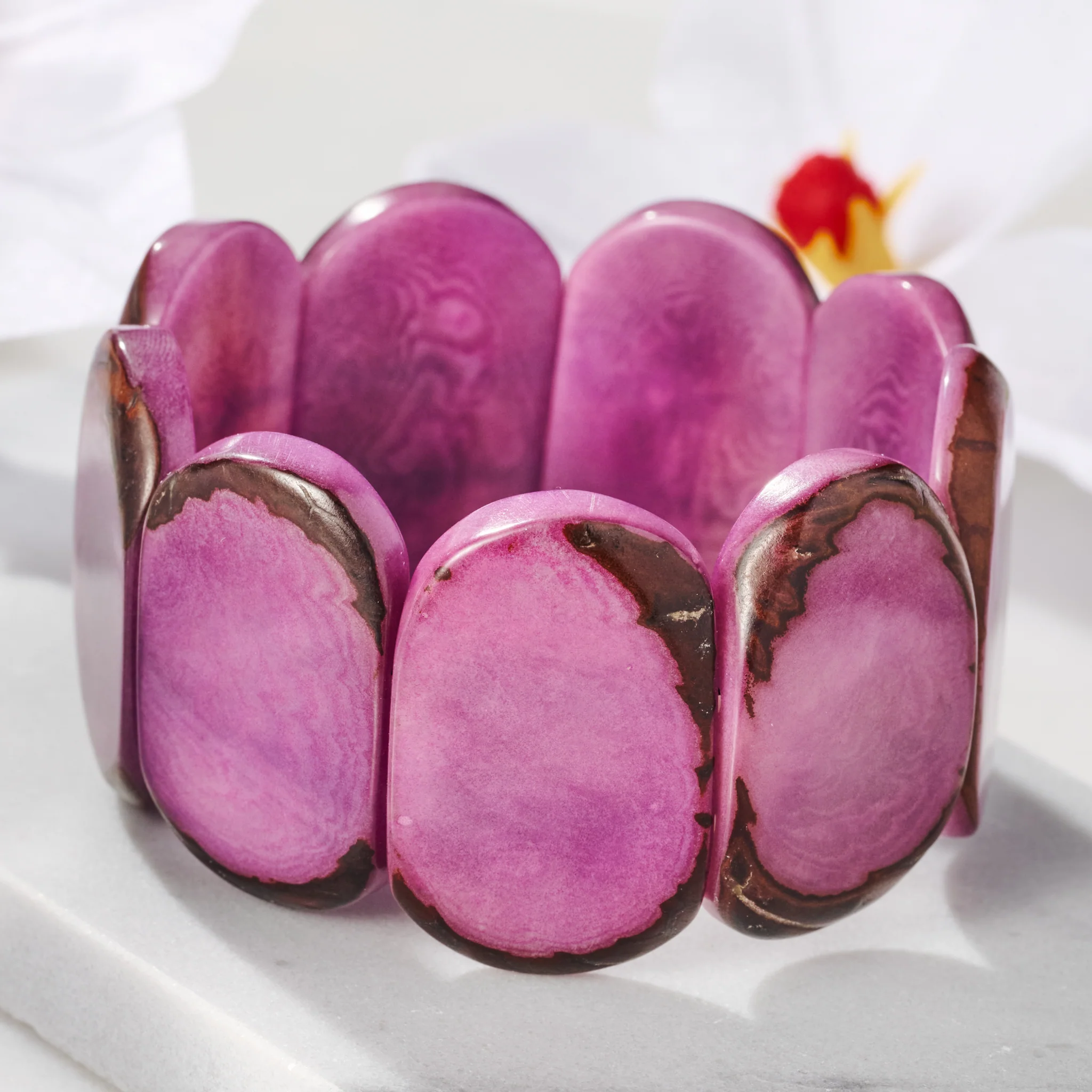 Mauve Tagua Stretch Cuff Bracelet - Image 3