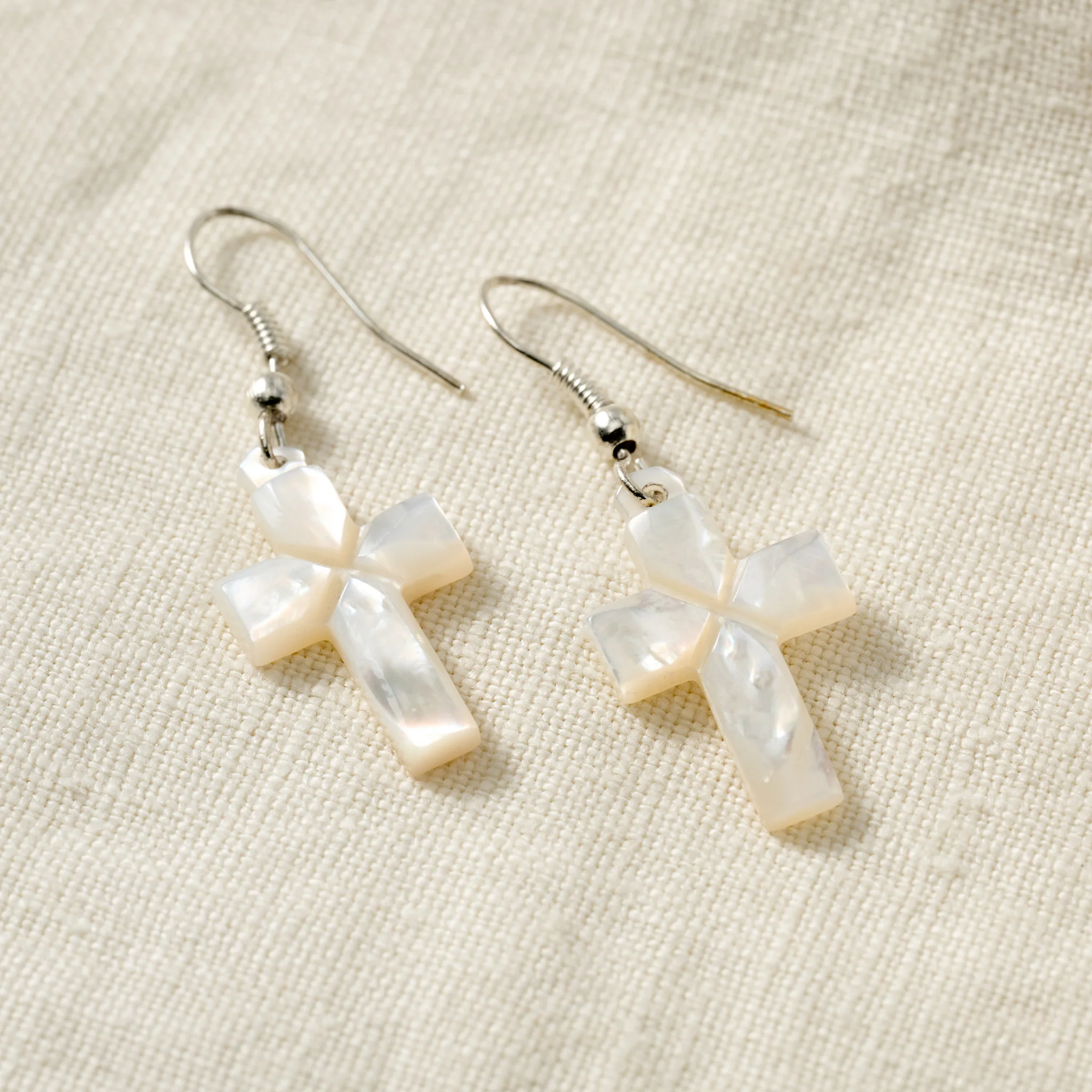 Mother of Pearl Cross Drop Earrings - Image 3