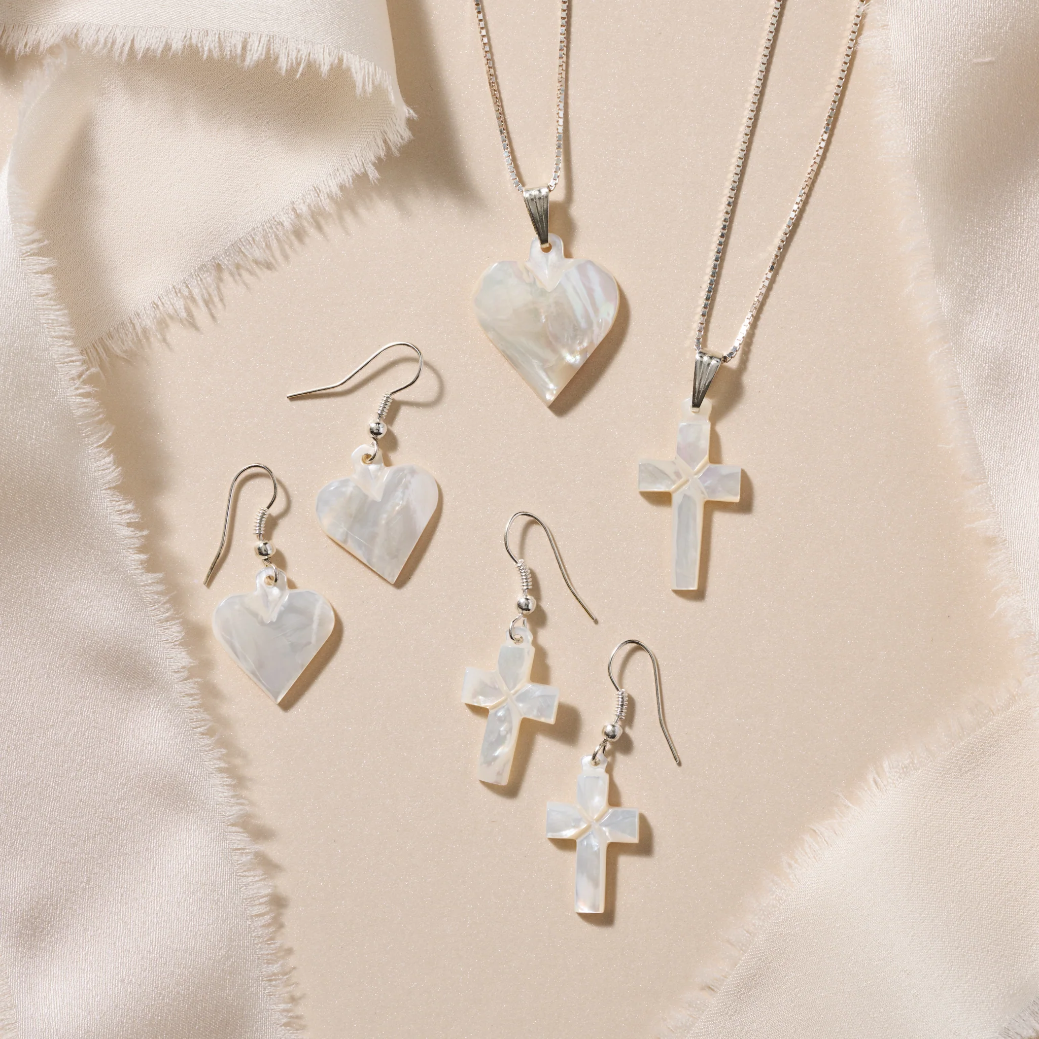 Mother of Pearl Heart Drop Earrings - Image 3