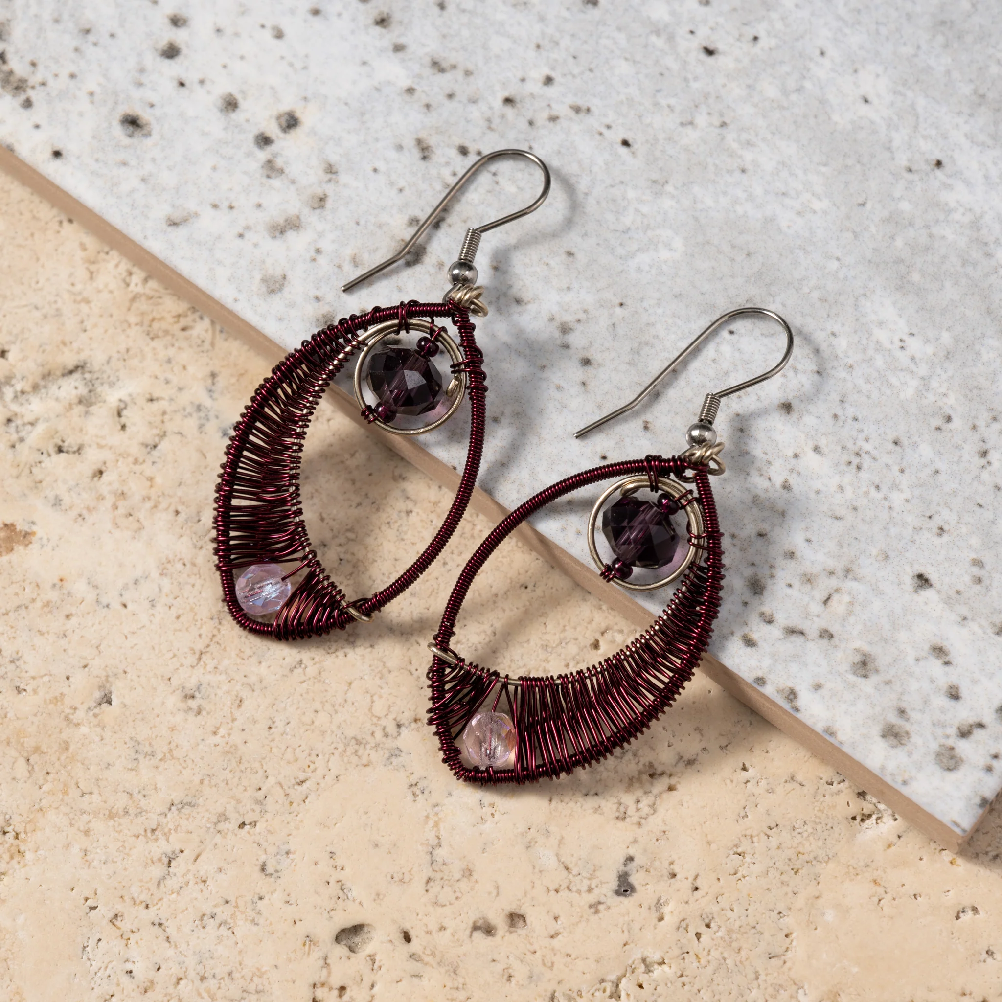 Ojo Purple Wire Wrapped Earrings - Image 3