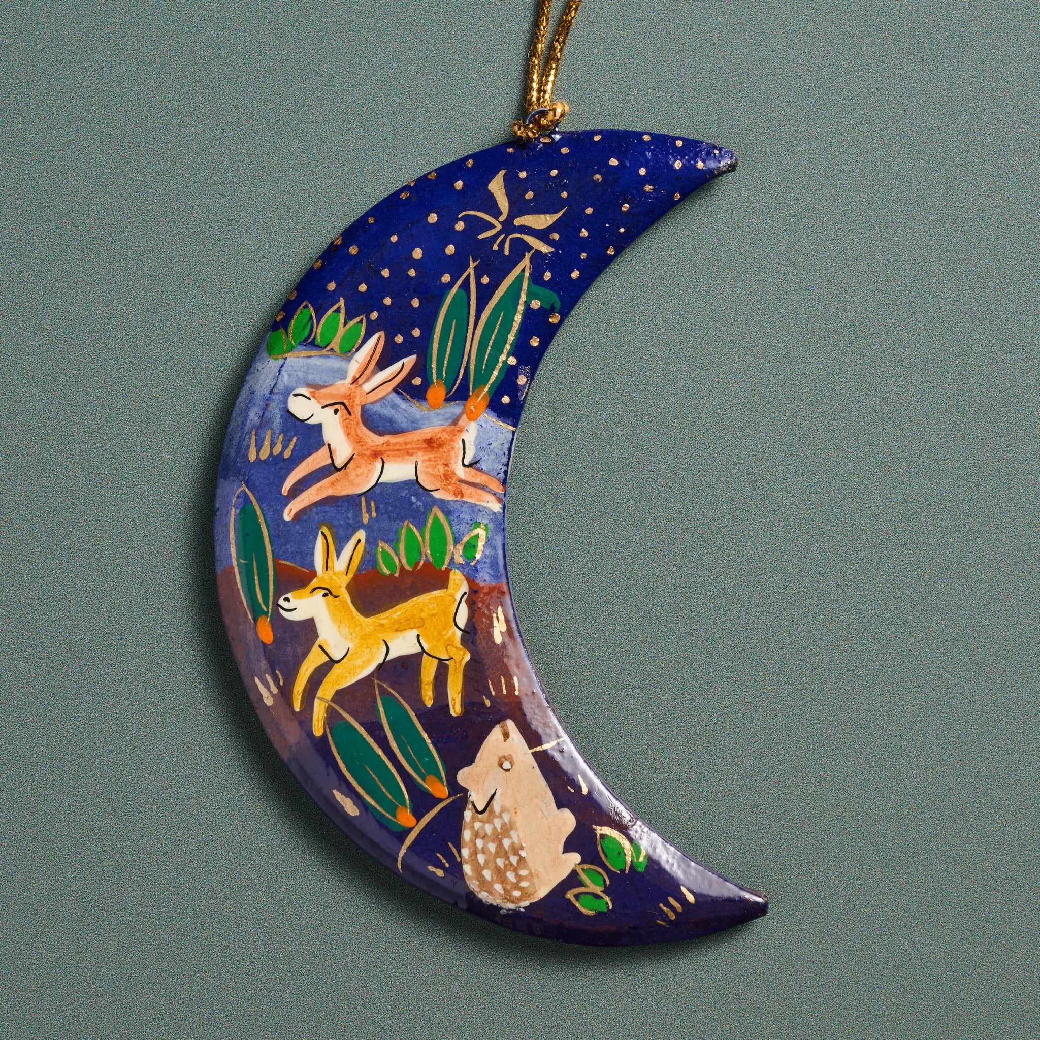 Painted Moon Paper Mâché Ornament - Image 2