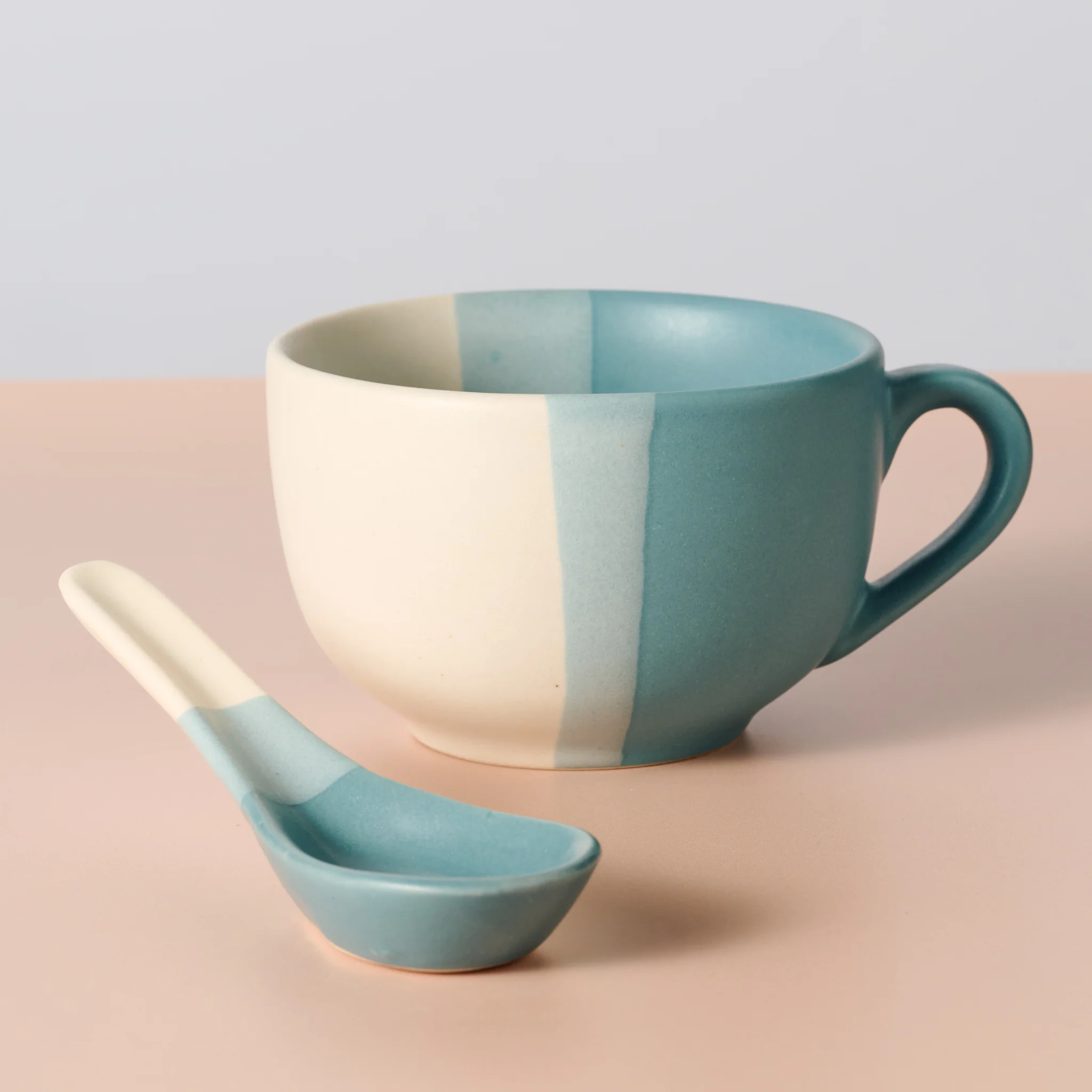 Pheeka Striped Jumbo Mug with Spoon - Blue