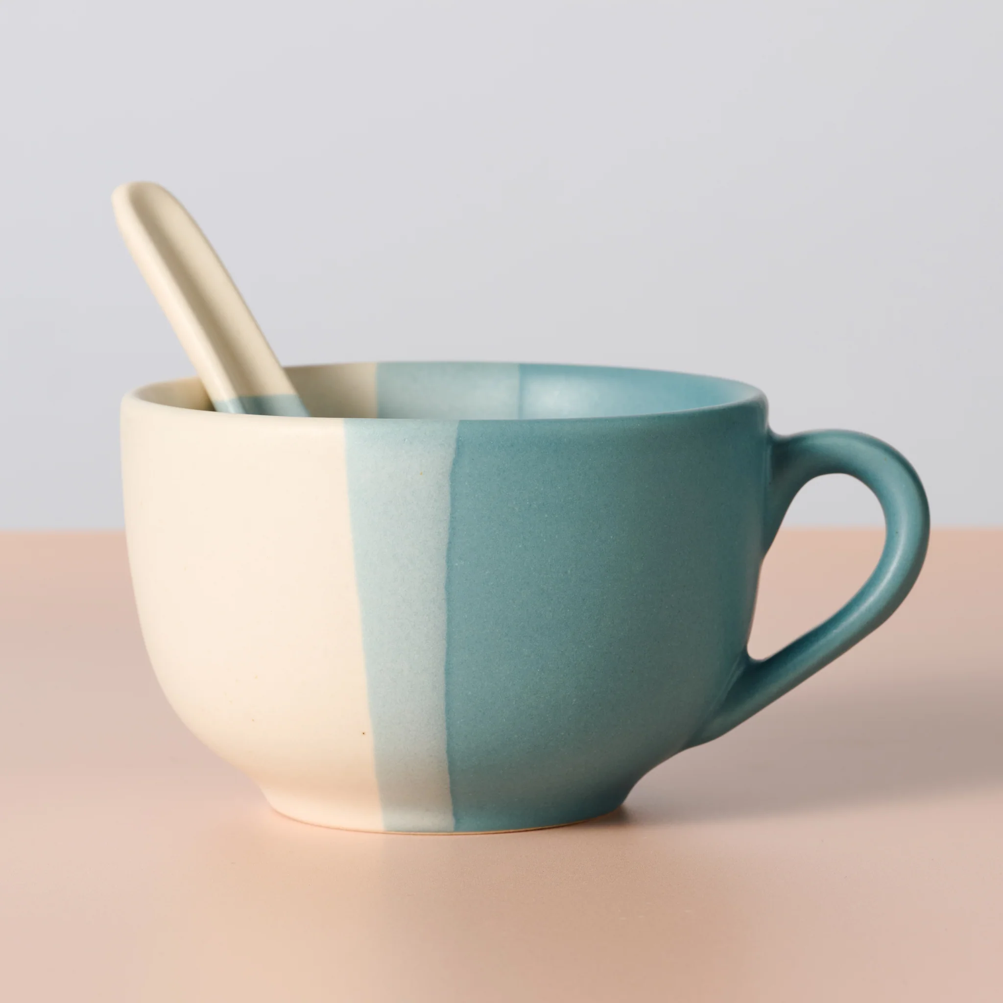 Pheeka Striped Jumbo Mug with Spoon - Blue - Image 3