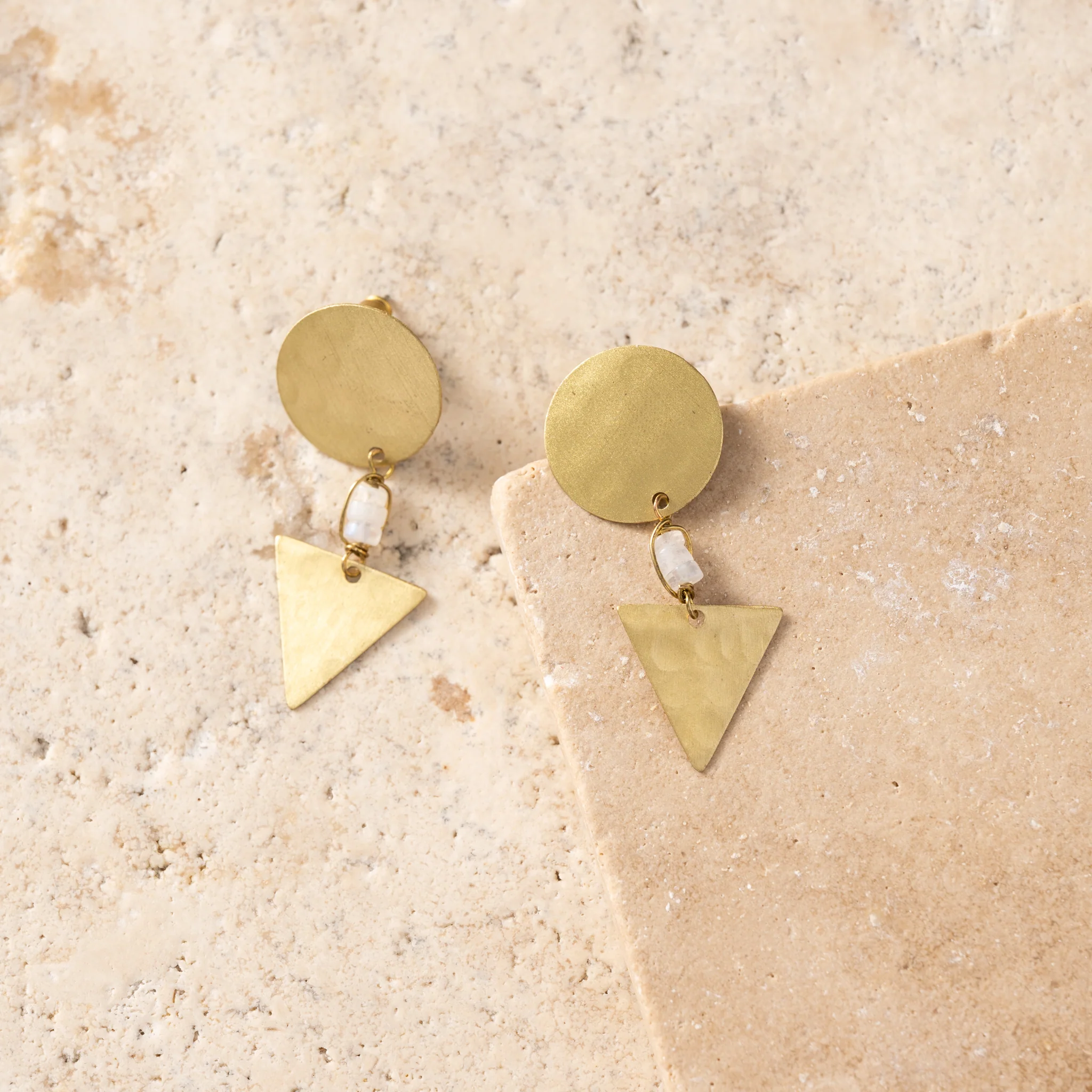 Prateek Brass and Moon Stone Earrings