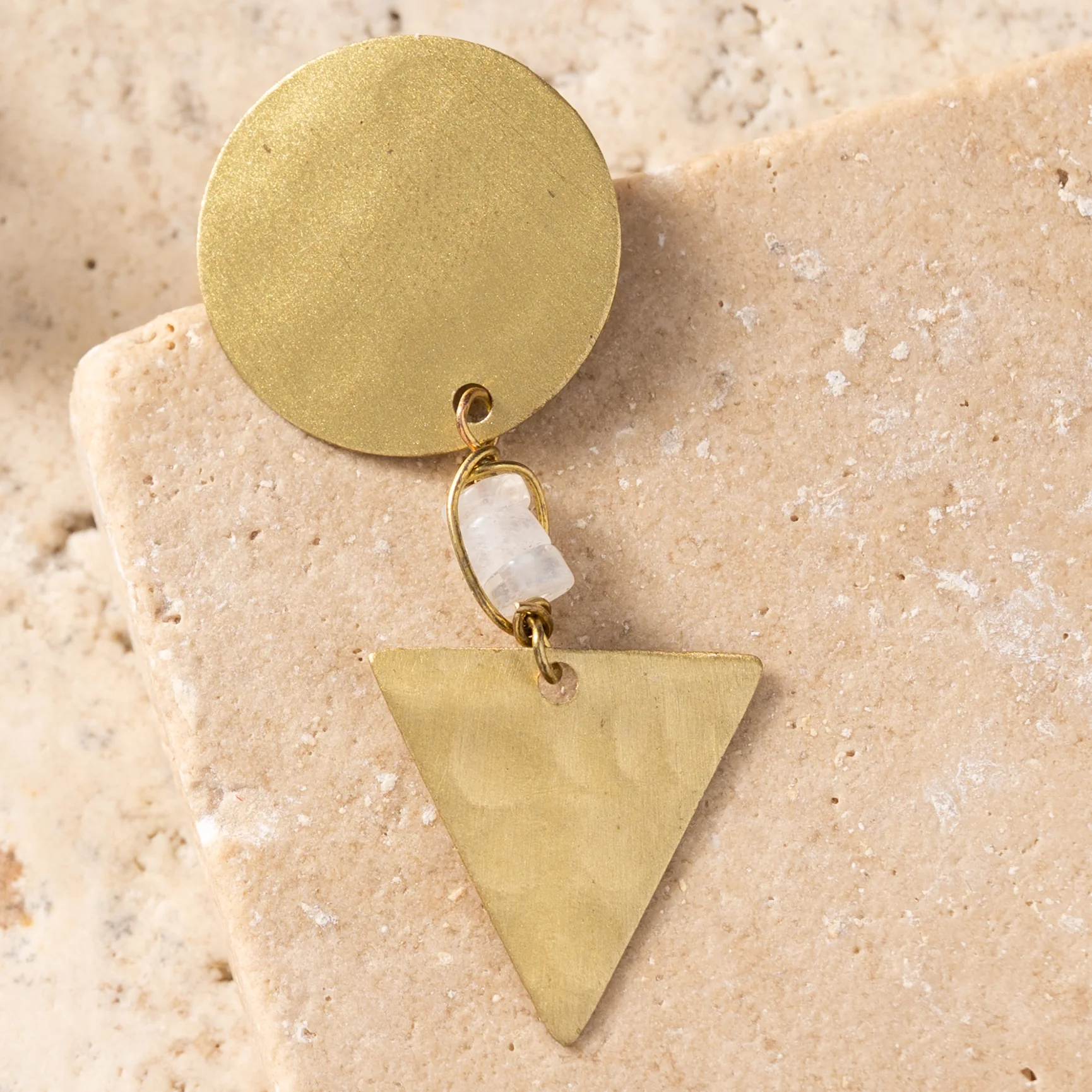 Prateek Brass and Moon Stone Earrings - Image 2