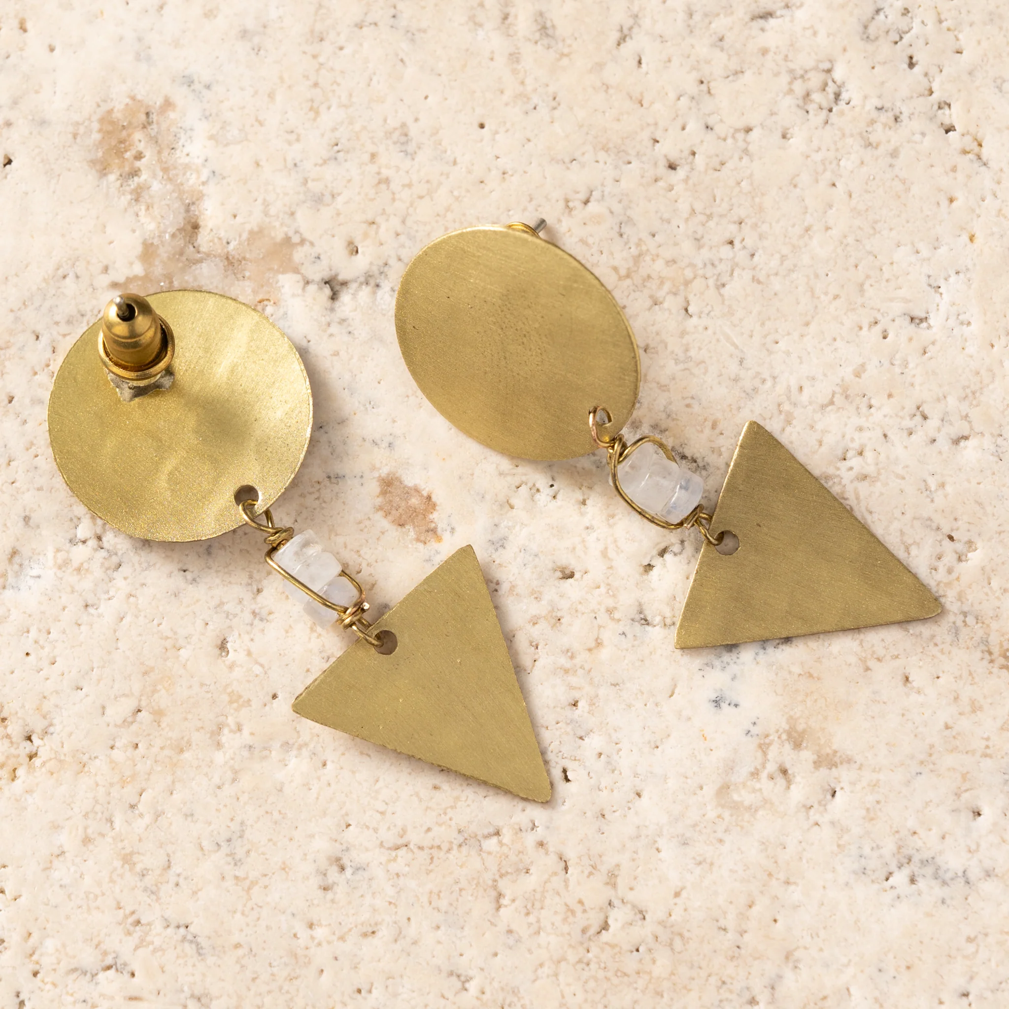 Prateek Brass and Moon Stone Earrings - Image 3