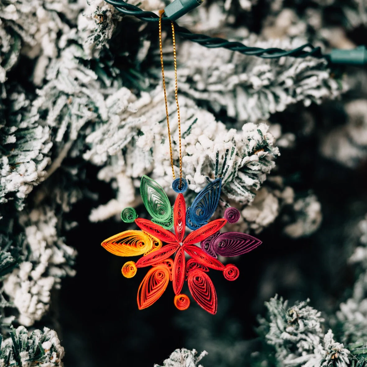 Rainbow Snowflake Quilled Ornament - Image 3
