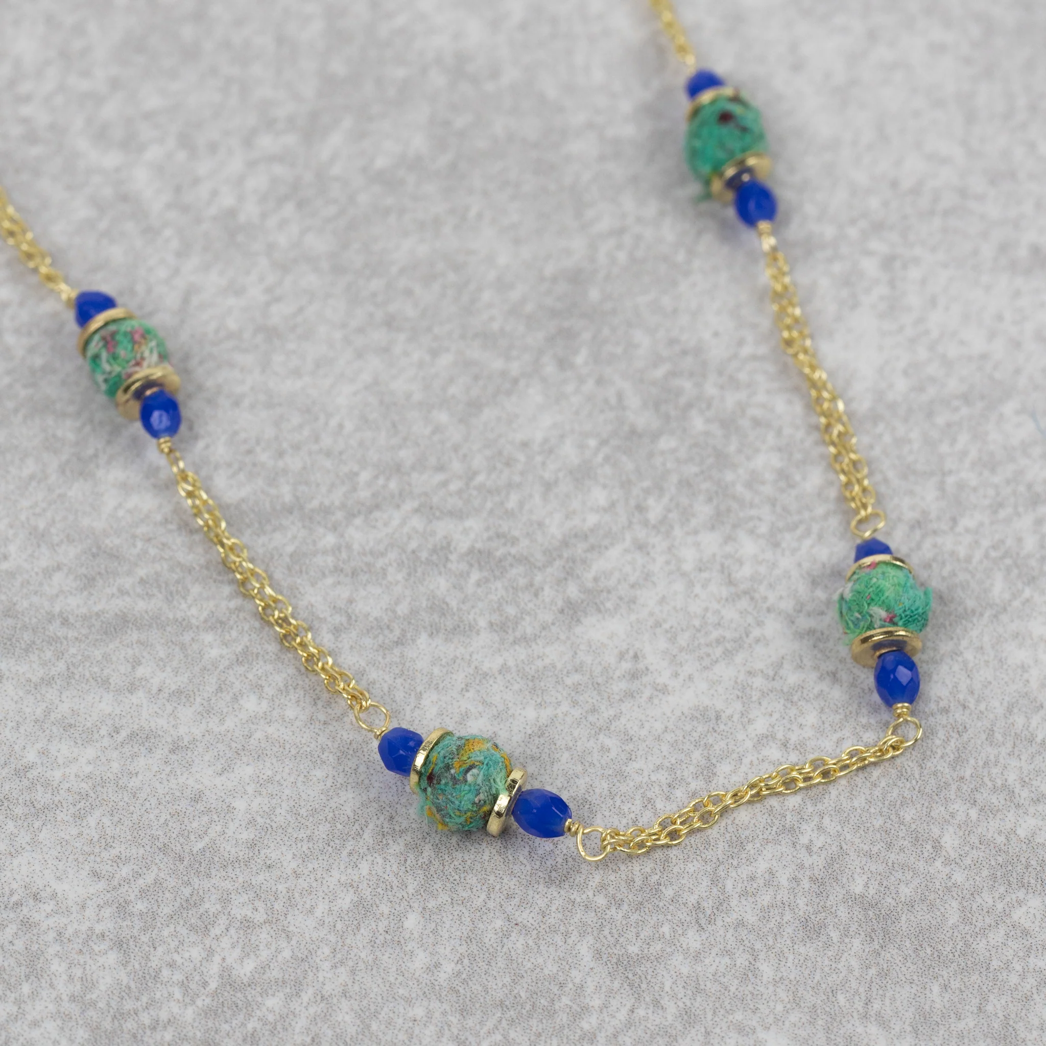 Recycled Sari & Glass Bead Necklace - Image 4
