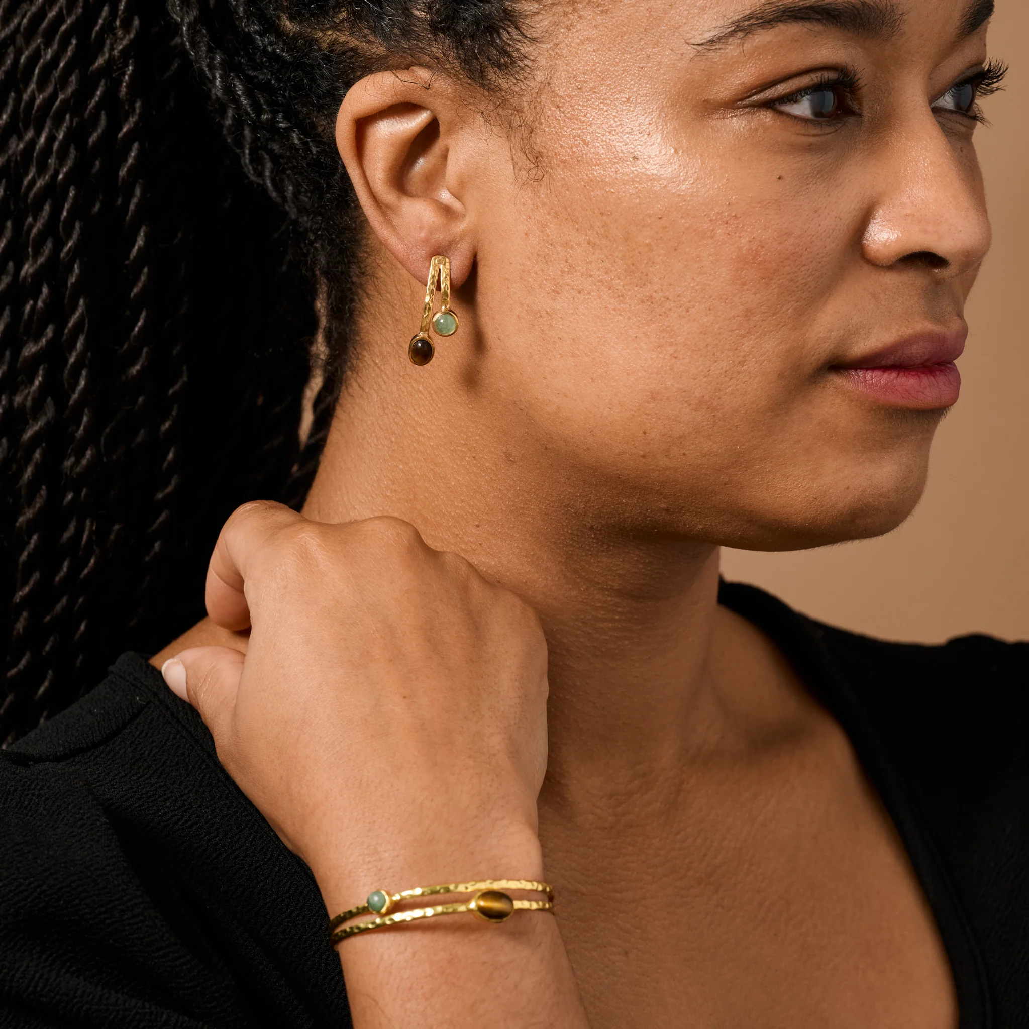 Sanja Tiger + Glass Stone Post Earrings - Image 3