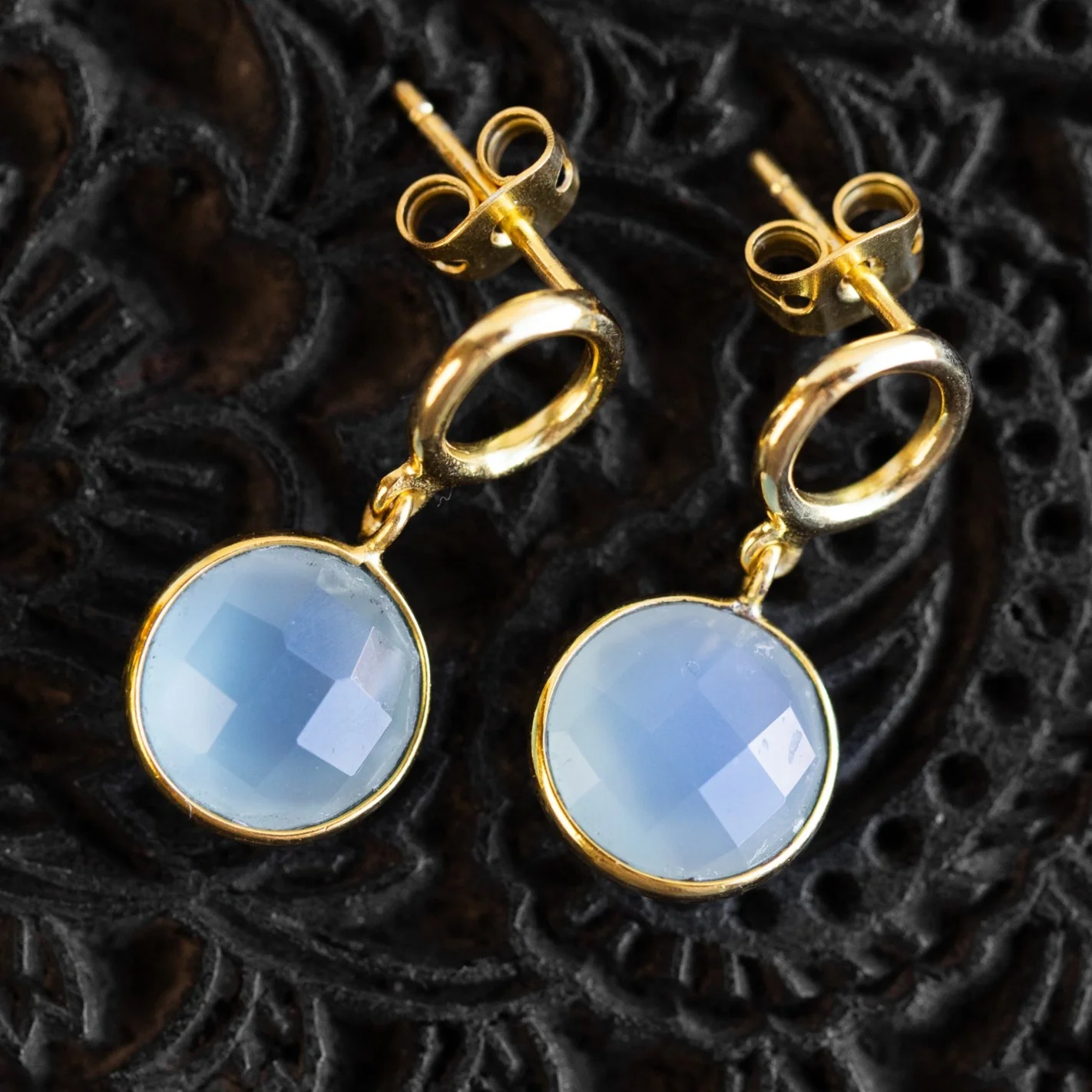 Sona Chalcedony Blue Gem Drop Earrings - Image 2