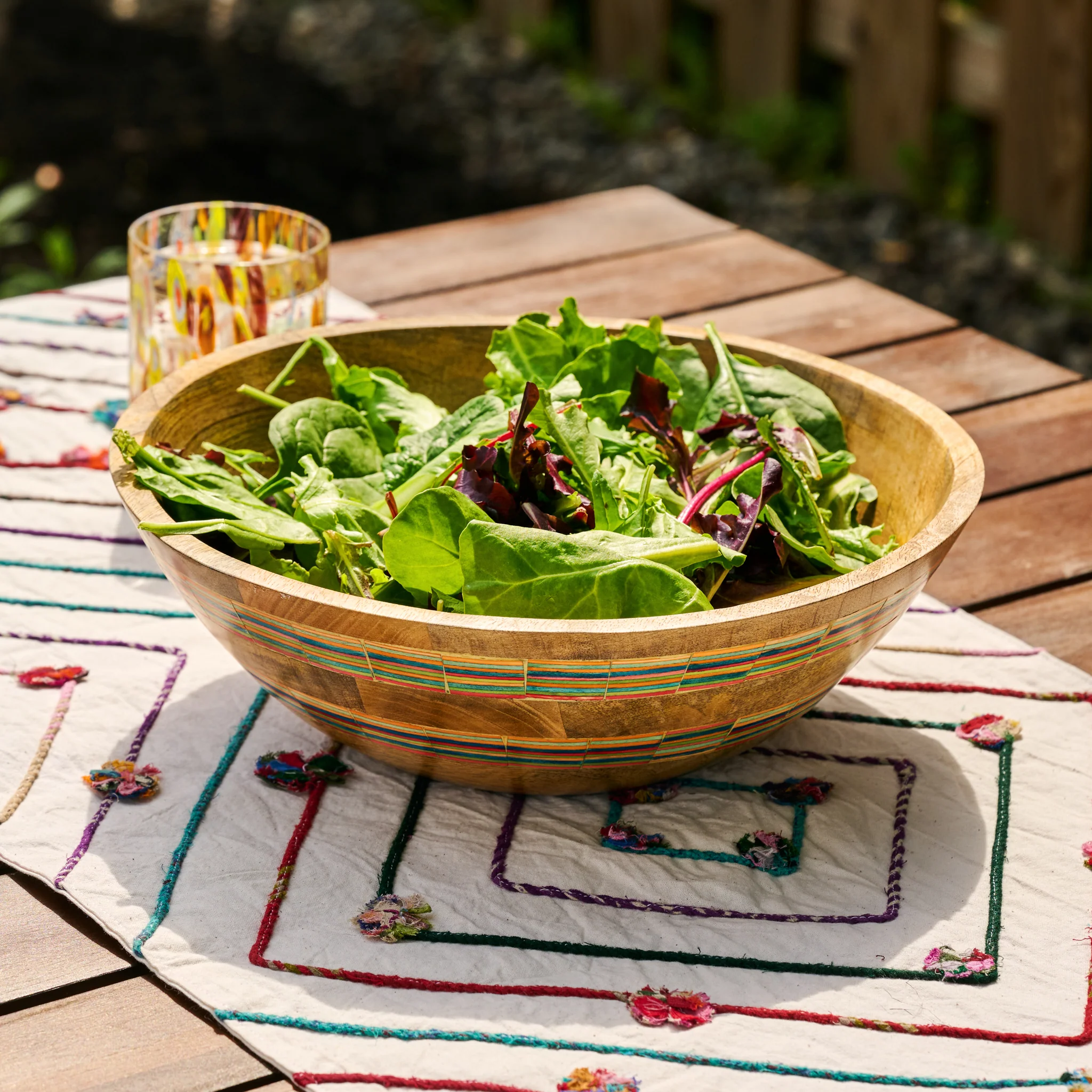 Striped Mango Wood Salad Bowl - Image 2