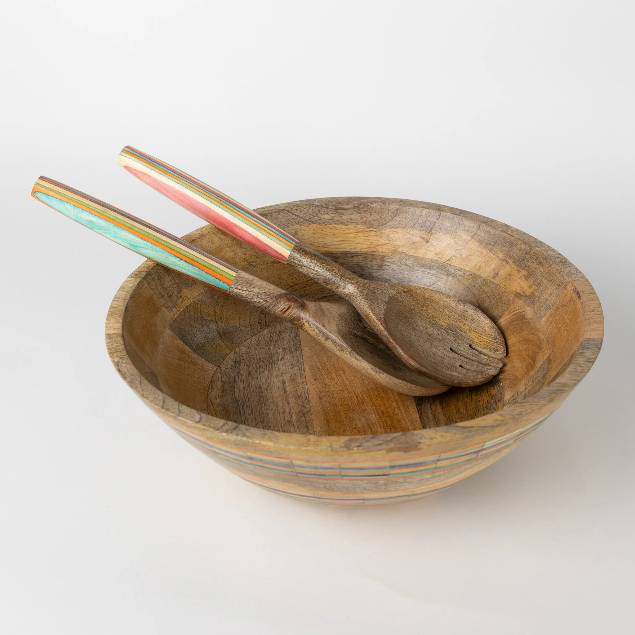 Striped Mango Wood Salad Bowl - Image 4