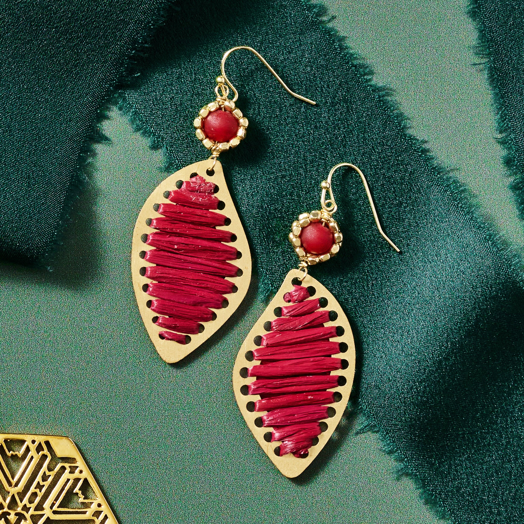 Threaded Leaf Drop Earrings - Image 3