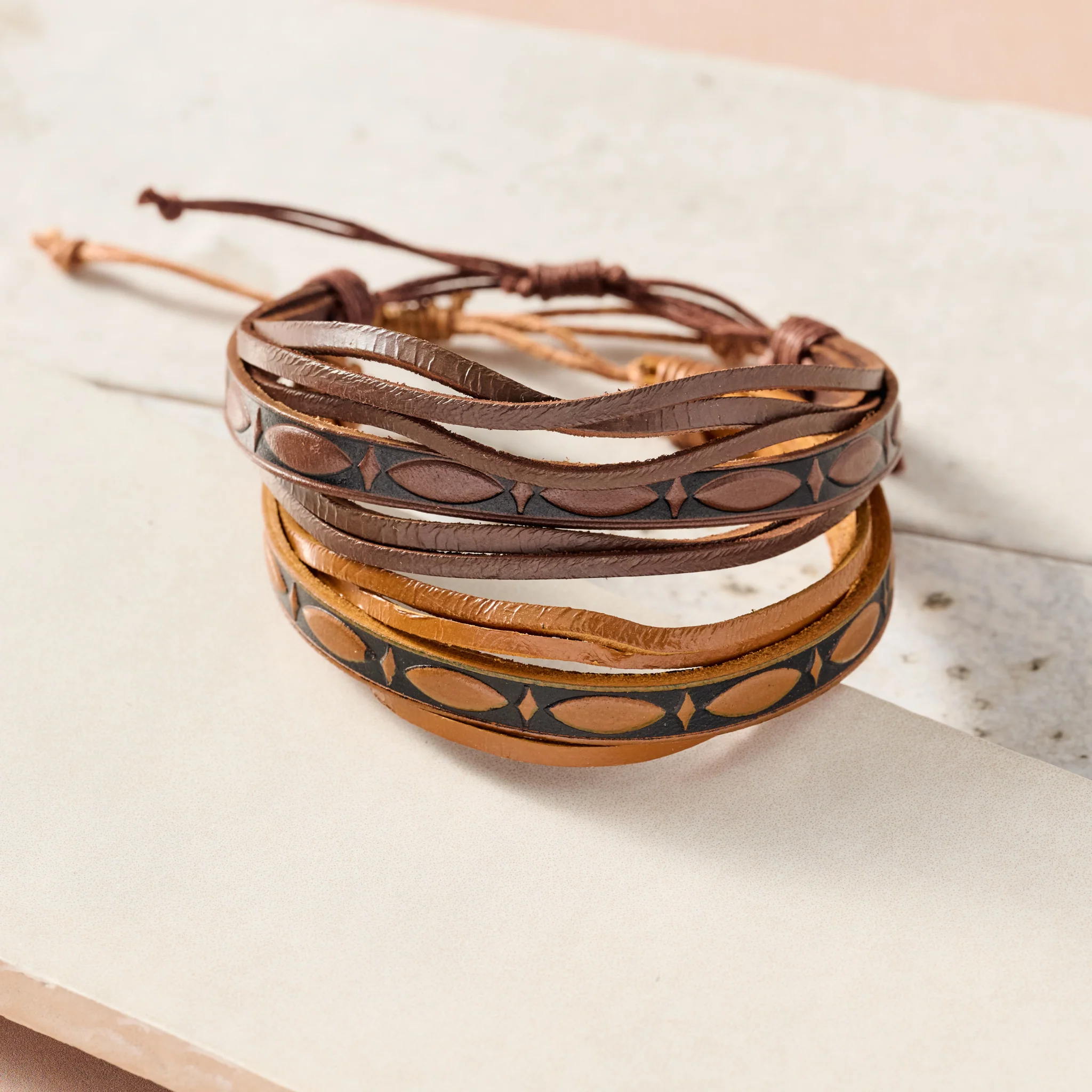 Tikat Embossed Leather Bracelets - Set of Two - Image 3